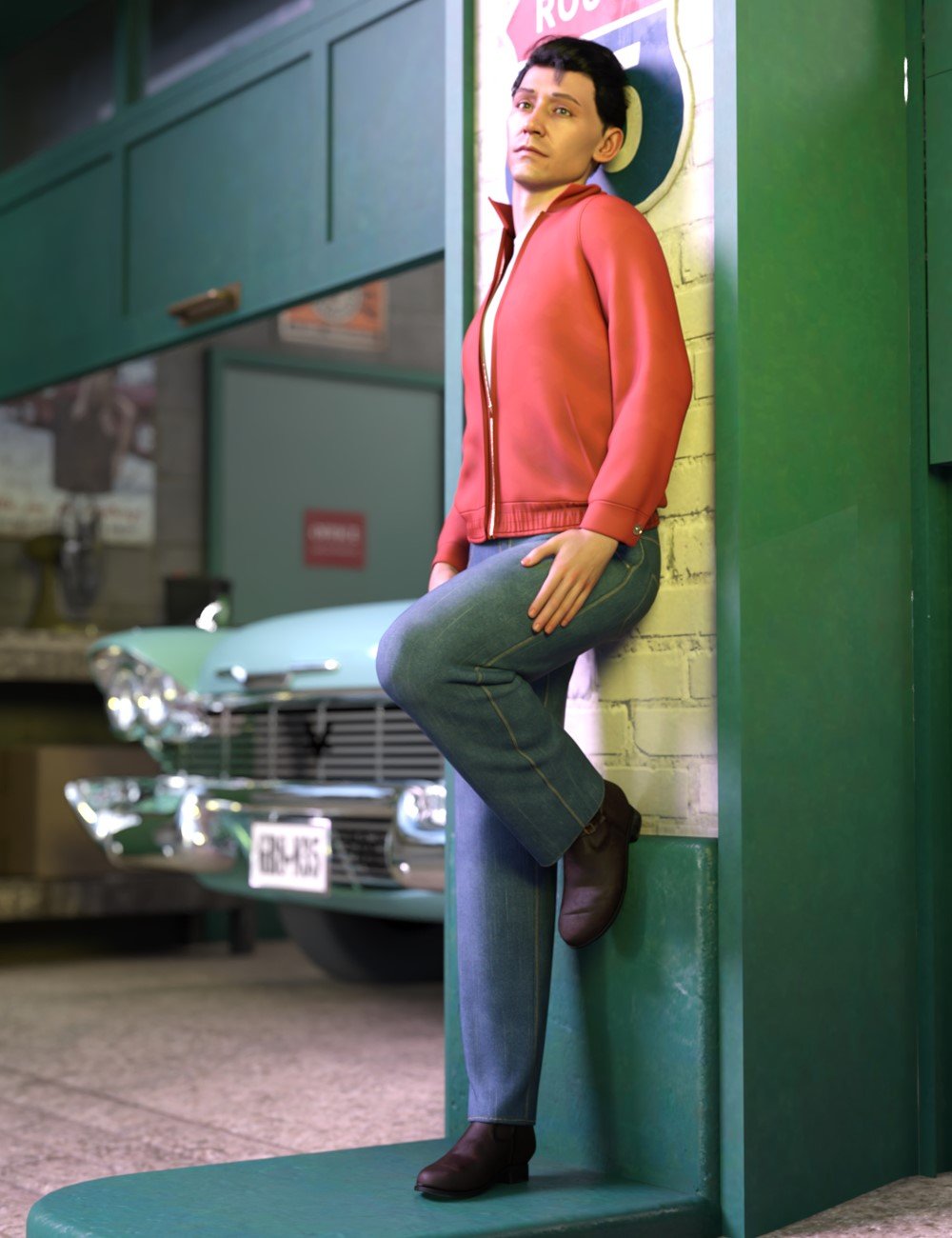 dForce 50s Rebel Outfit for Genesis 9 by: Chris Cox, 3D Models by Daz 3D