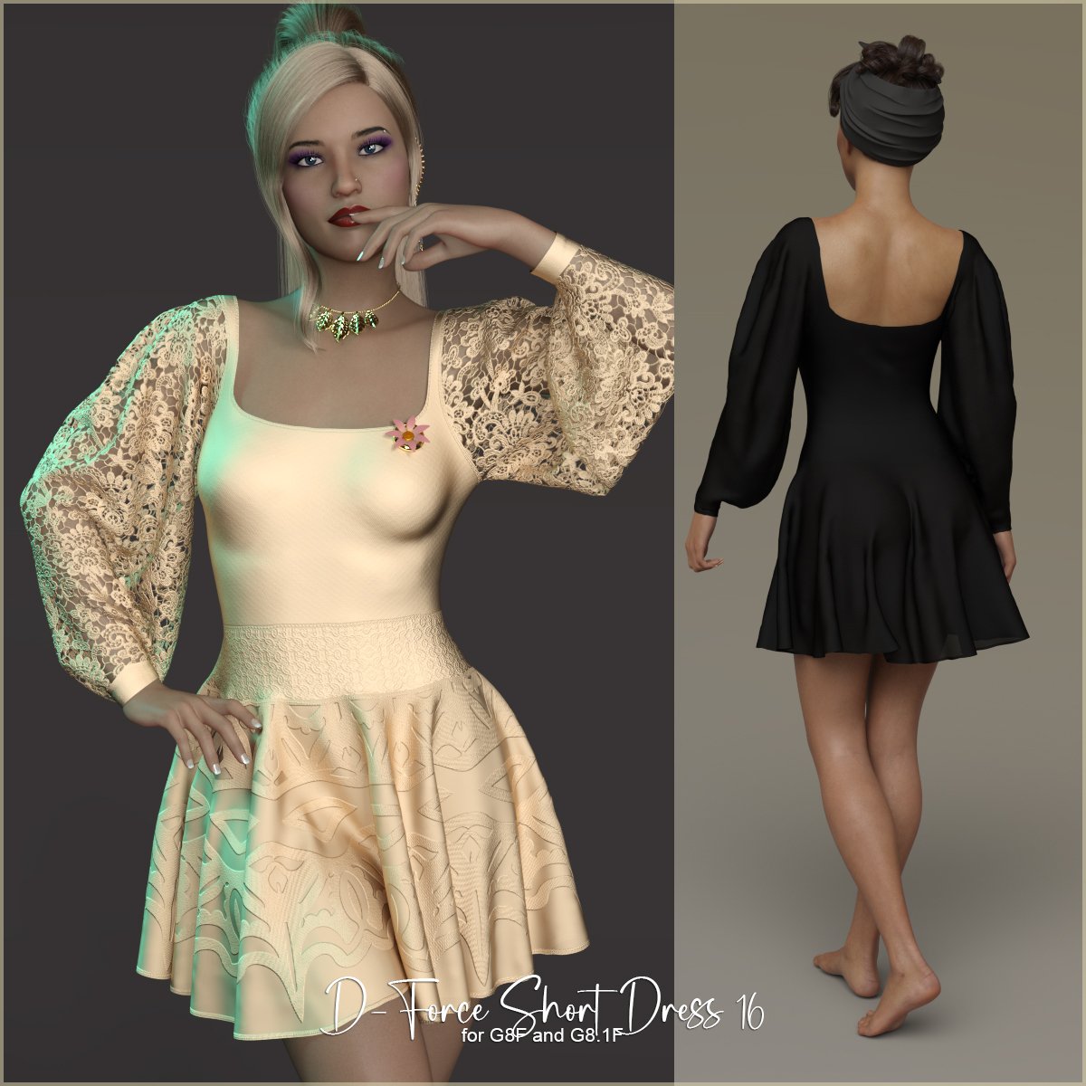 D-Force ShortDress 16 for G8F and G8.1F by: antje, 3D Models by Daz 3D