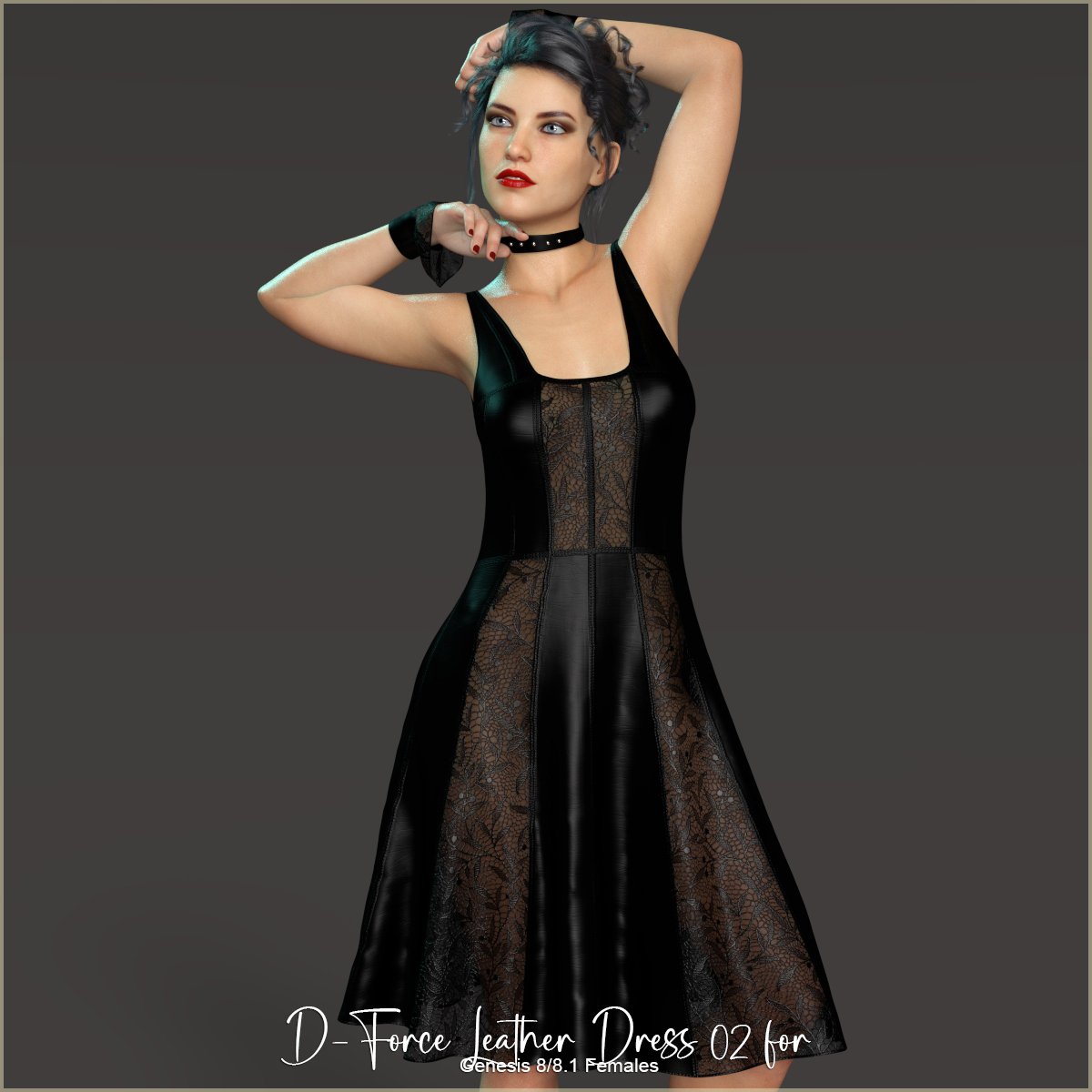D-Force LeatherDress 02 for G8F and G8.1F by: antje, 3D Models by Daz 3D