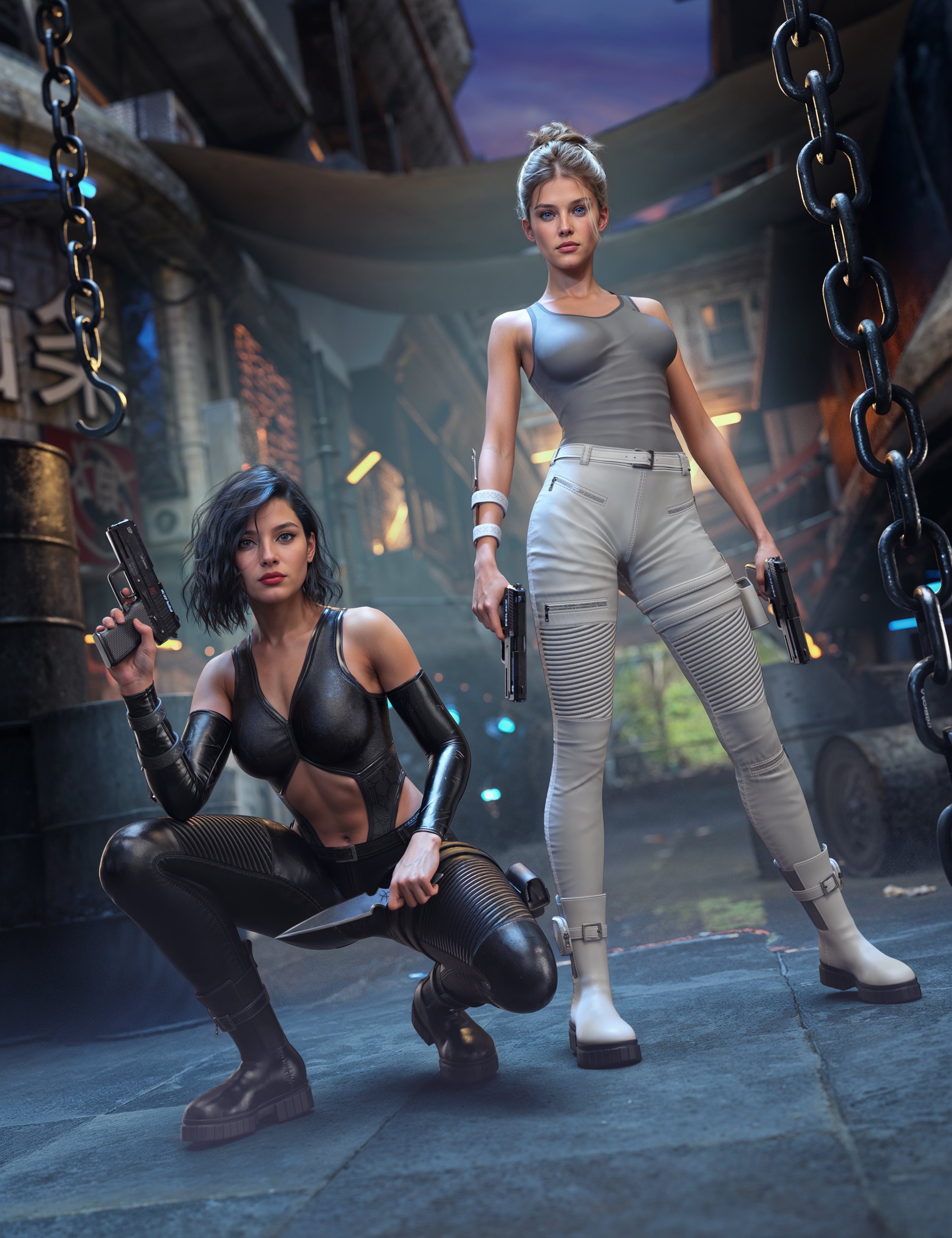 dForce Urban Assassin Outfit for Genesis 9, 8.1, and 8 Female by: Dreamcatcher, 3D Models by Daz 3D
