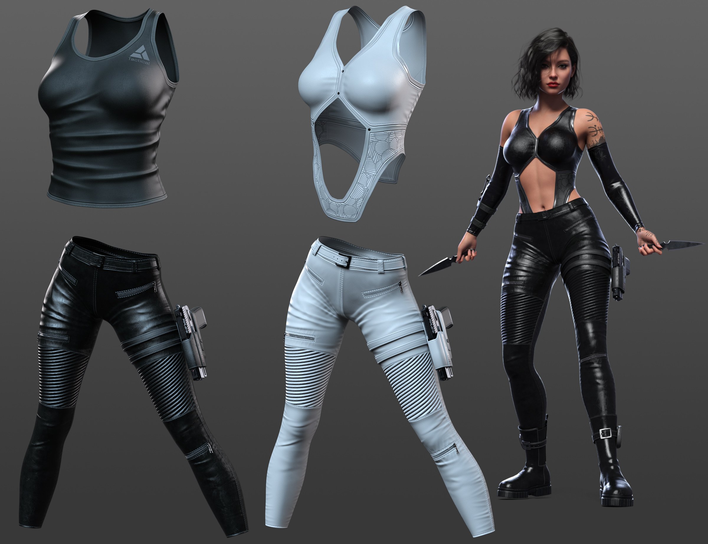 dForce Urban Assassin Outfit for Genesis 9, 8.1, and 8 Female