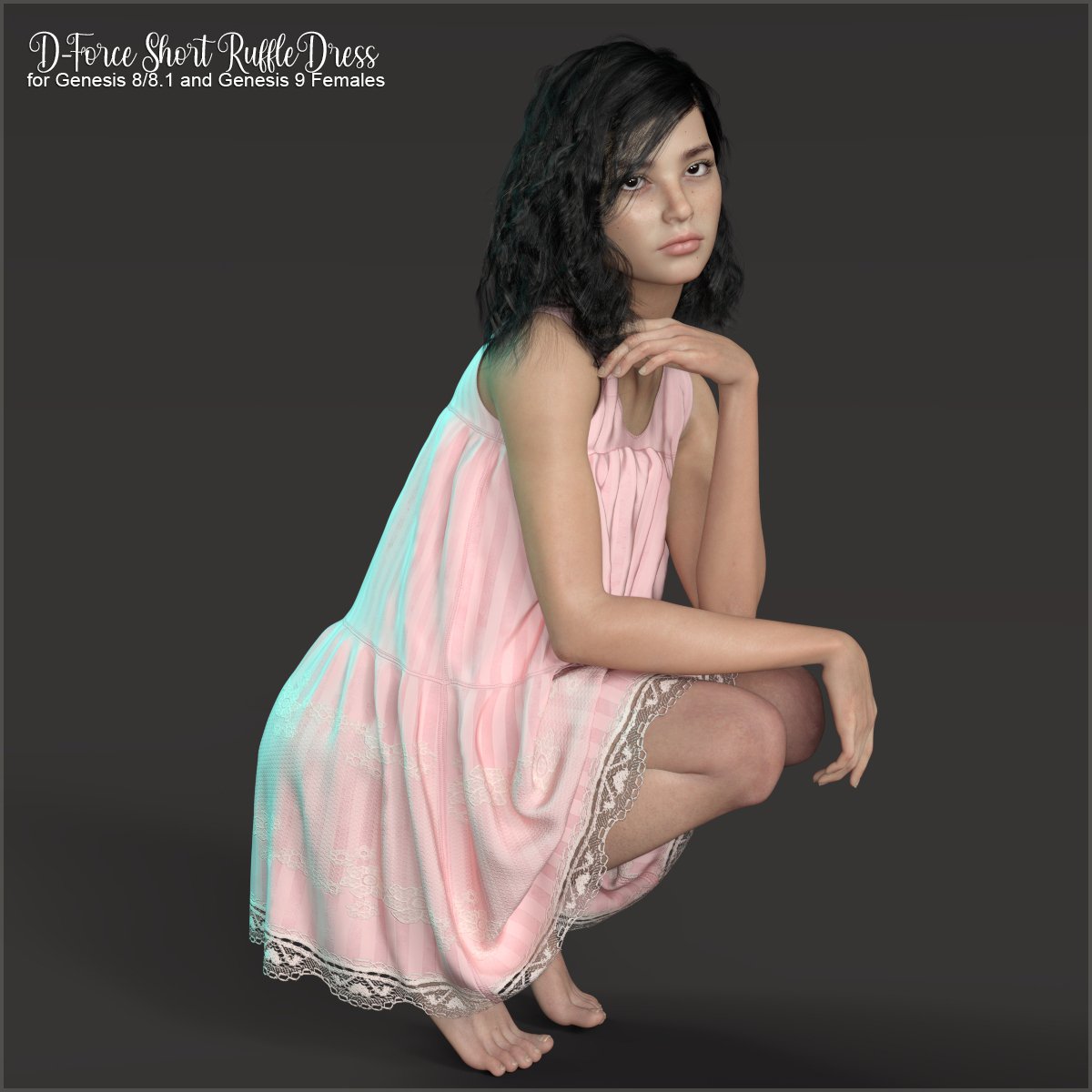 D-Force Short Ruffle Dress for Genesis 8/8.1/9/V9 by: antje, 3D Models by Daz 3D