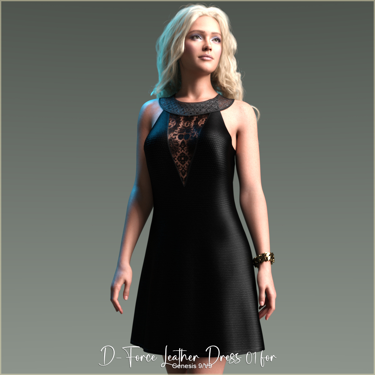 D-Force Leather Dress 01 for Genesis 9/V9 by: antje, 3D Models by Daz 3D