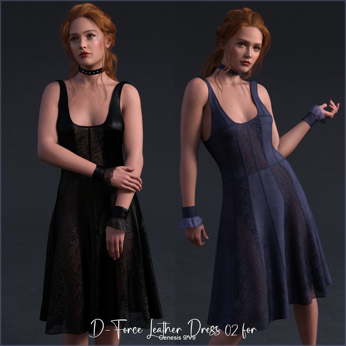 D-Force Leather Dress 02 for Genesis 9/V9 by: antje, 3D Models by Daz 3D