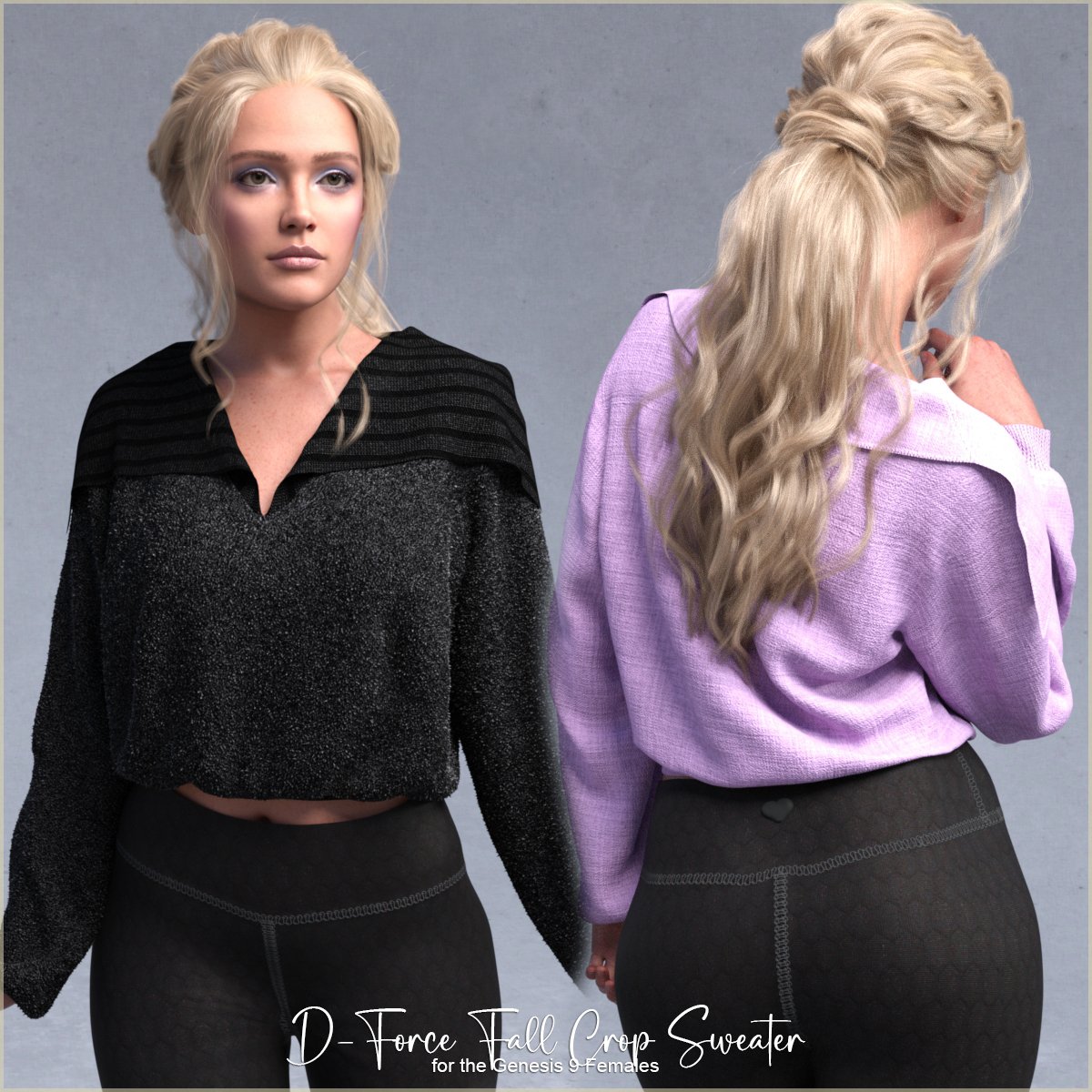 D-Force Fall Crop Sweater for Genesis 9 by: antje, 3D Models by Daz 3D
