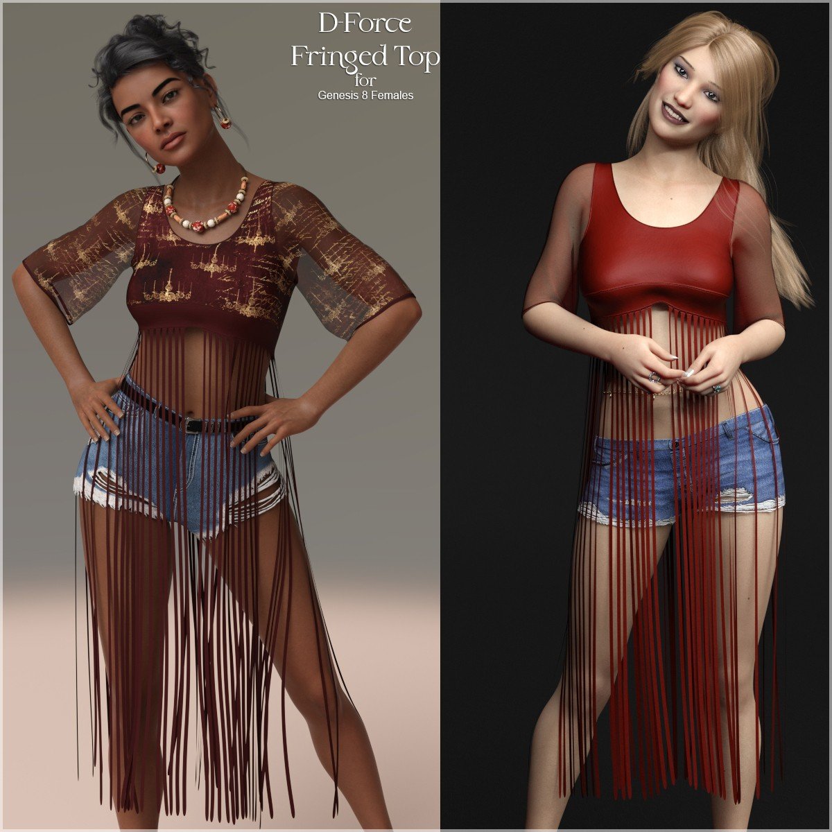 D-Force Fringed Top for G8F and G8.1F by: antje, 3D Models by Daz 3D