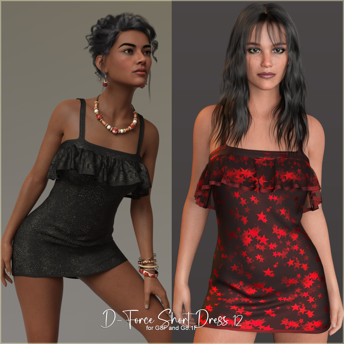 D-Force Short Dress 12 for G8F and G8.1F by: antje, 3D Models by Daz 3D