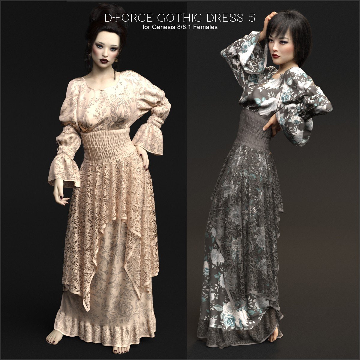 D-Force Gothic Dress 5 for G8F and G8.1F by: antje, 3D Models by Daz 3D