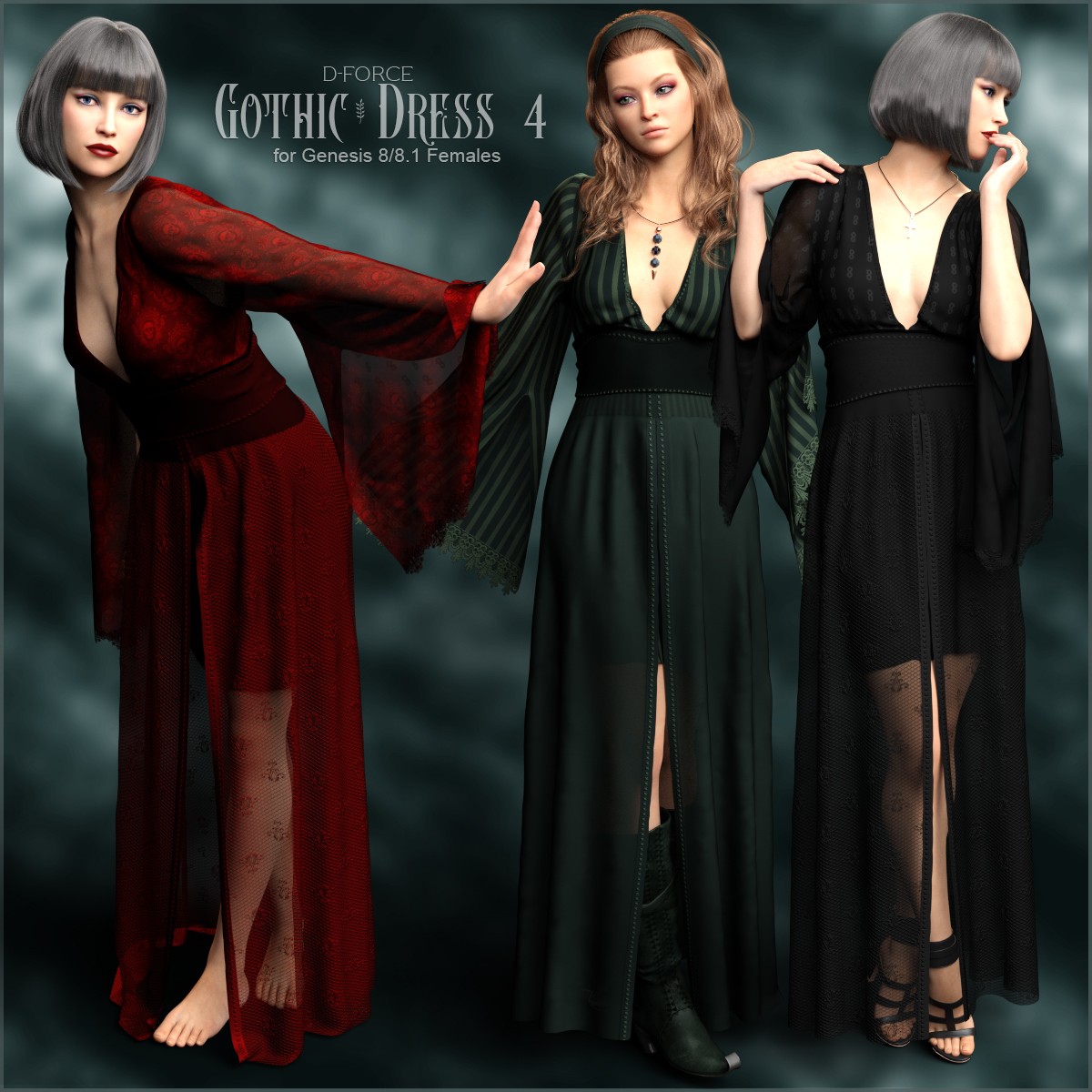 D-Force Gothic Dress 4 for G8F and G8.1F by: antje, 3D Models by Daz 3D