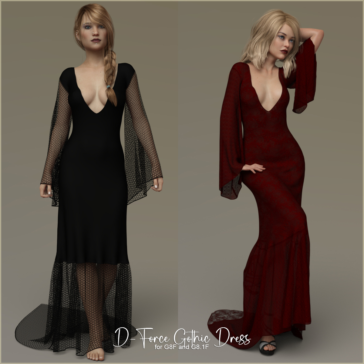 D-Force Gothic Dress for G8F & G8.1F by: antje, 3D Models by Daz 3D
