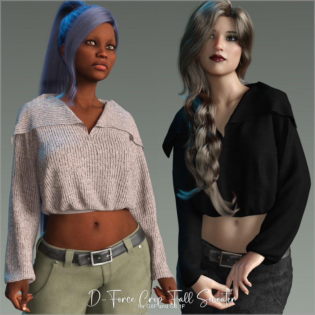 D-Force Fall Crop Sweater for G8F & G8.1F by: antje, 3D Models by Daz 3D
