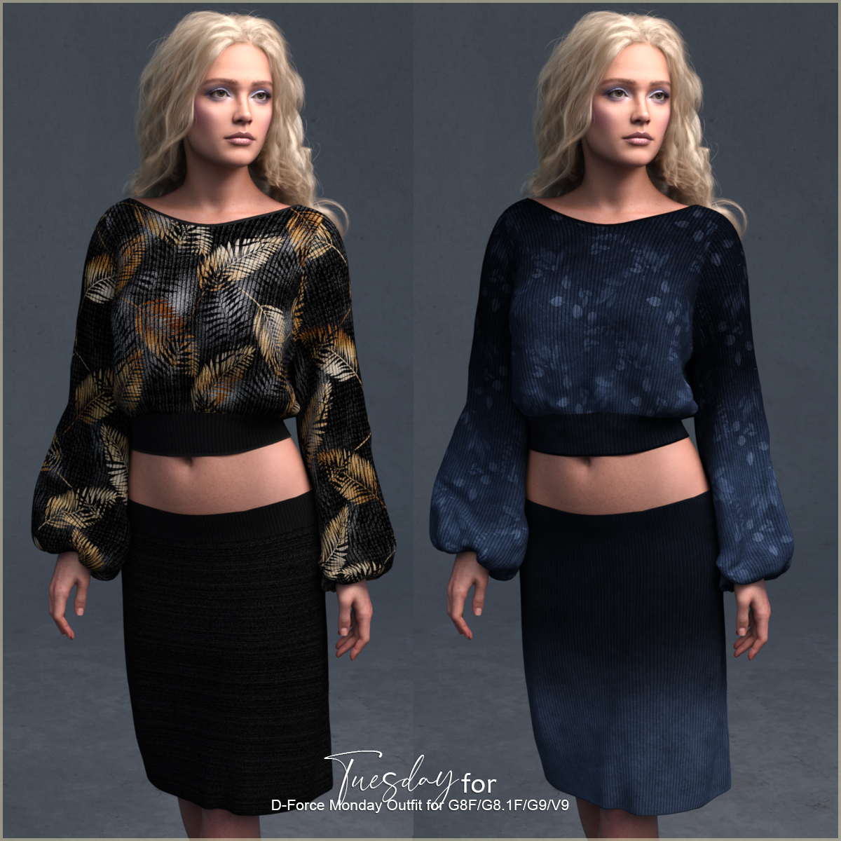 Tuesday for D-Force Monday Outfit for Genesis 8/8.1/9/V9 by: antje, 3D Models by Daz 3D