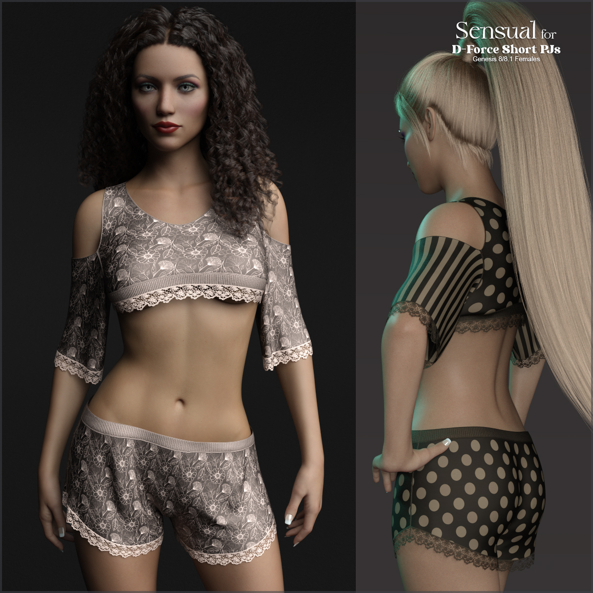 Sensual for D-Force Short PJs for G8F and G8.1F by: antje, 3D Models by Daz 3D