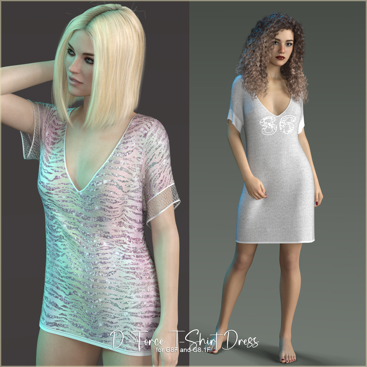 D-Force T-Shirt Dress for G8F & G8.1F by: antje, 3D Models by Daz 3D