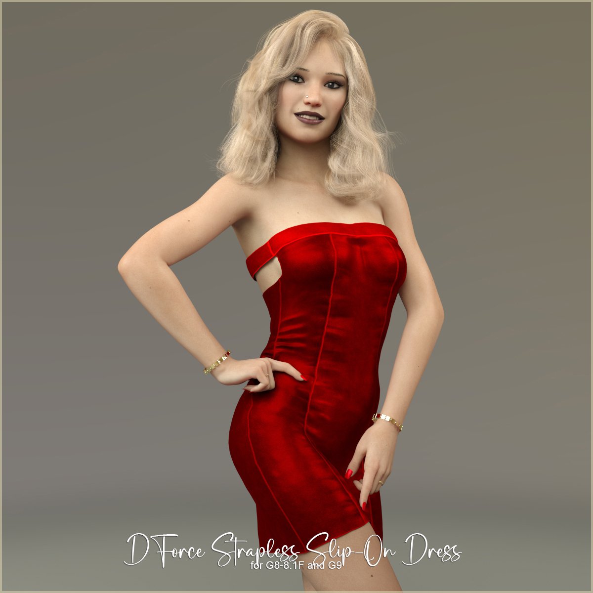 D-Force Strapless Slip-On Dress for Genesis 8 and 9 Females by: antje, 3D Models by Daz 3D