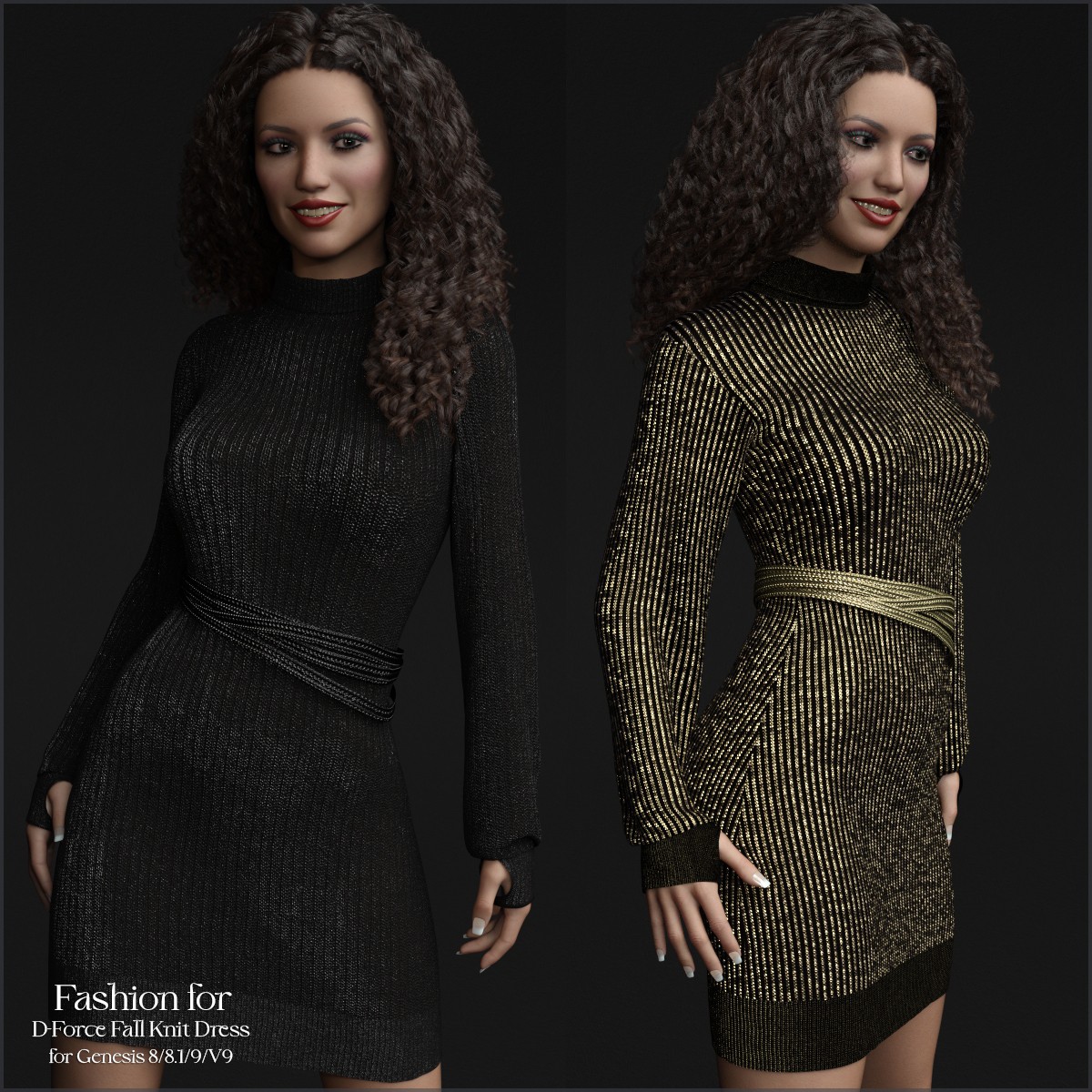 Fashion for D-Force Fall Knit Dress for Genesis 8/8.1/9/V9 by: antje, 3D Models by Daz 3D
