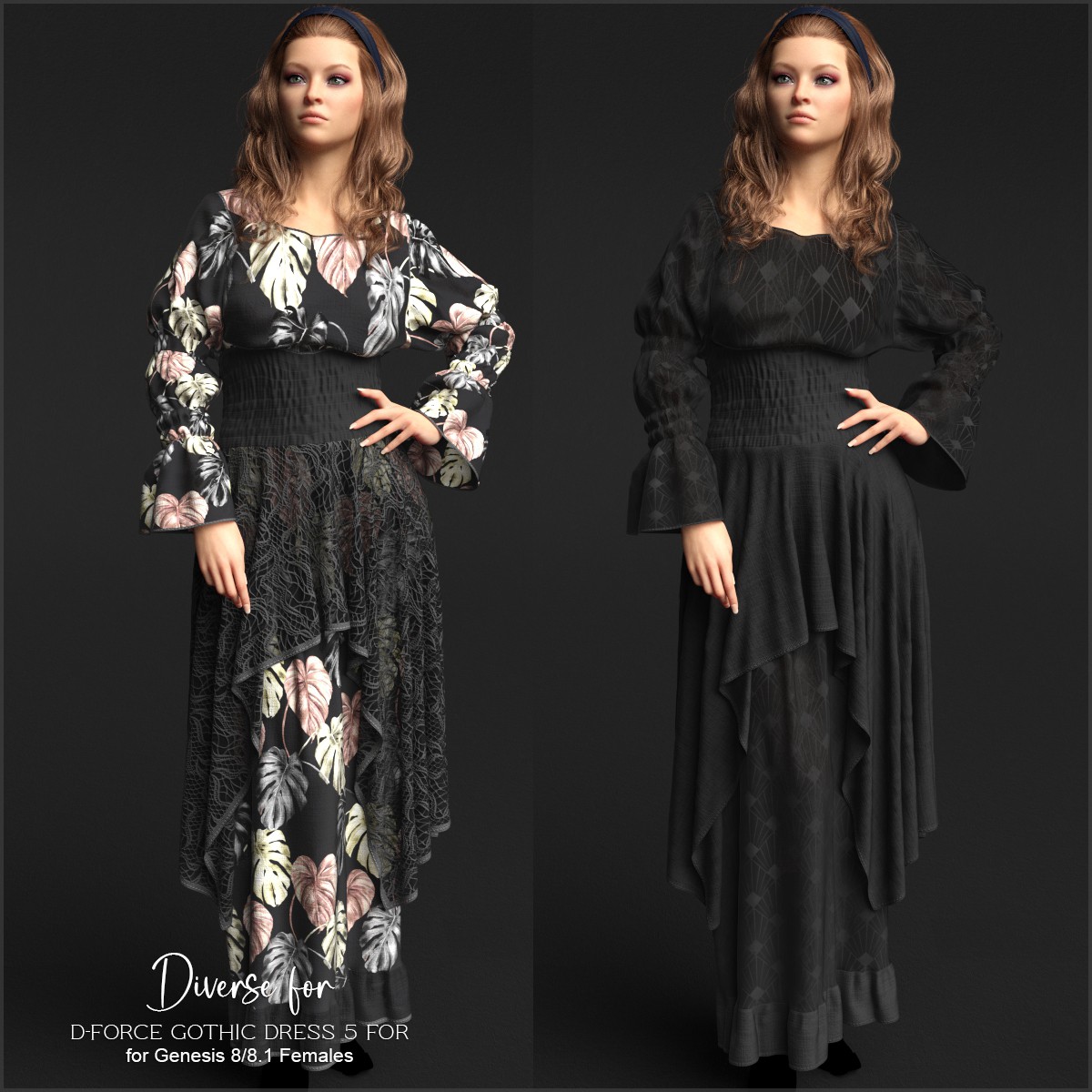 Diverse for D-Force Gothic Dress 5 by: antje, 3D Models by Daz 3D