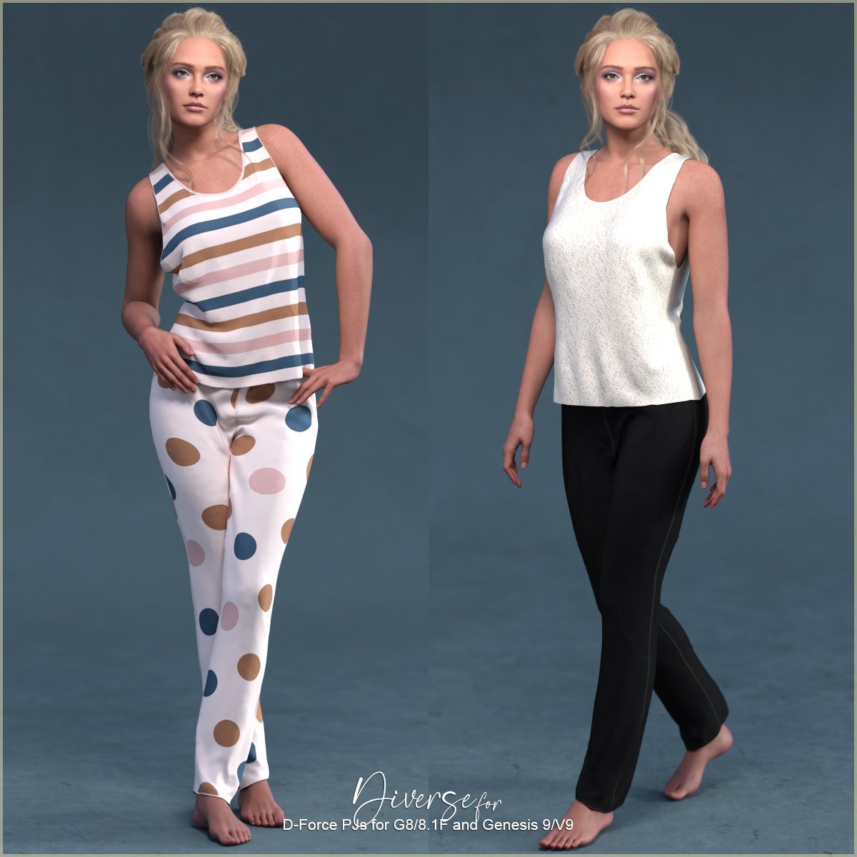 Diverse for D-Force PJs for G8/8.1F and Genesis 9/V9 by: antje, 3D Models by Daz 3D