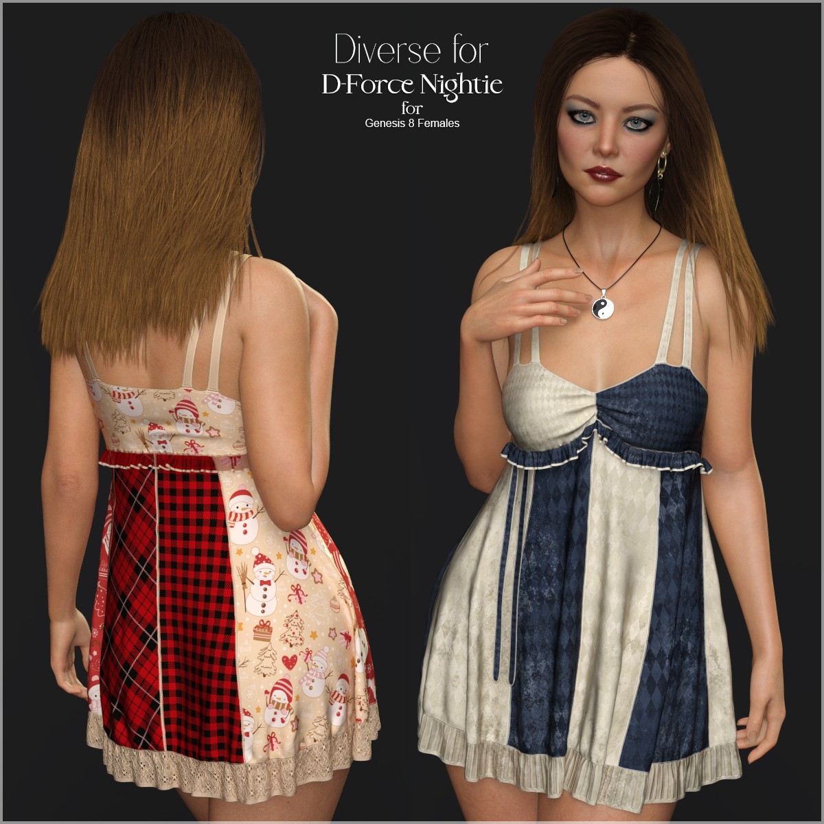 Diverse for D-Force Nightie for G8F and G8.1F by: antje, 3D Models by Daz 3D