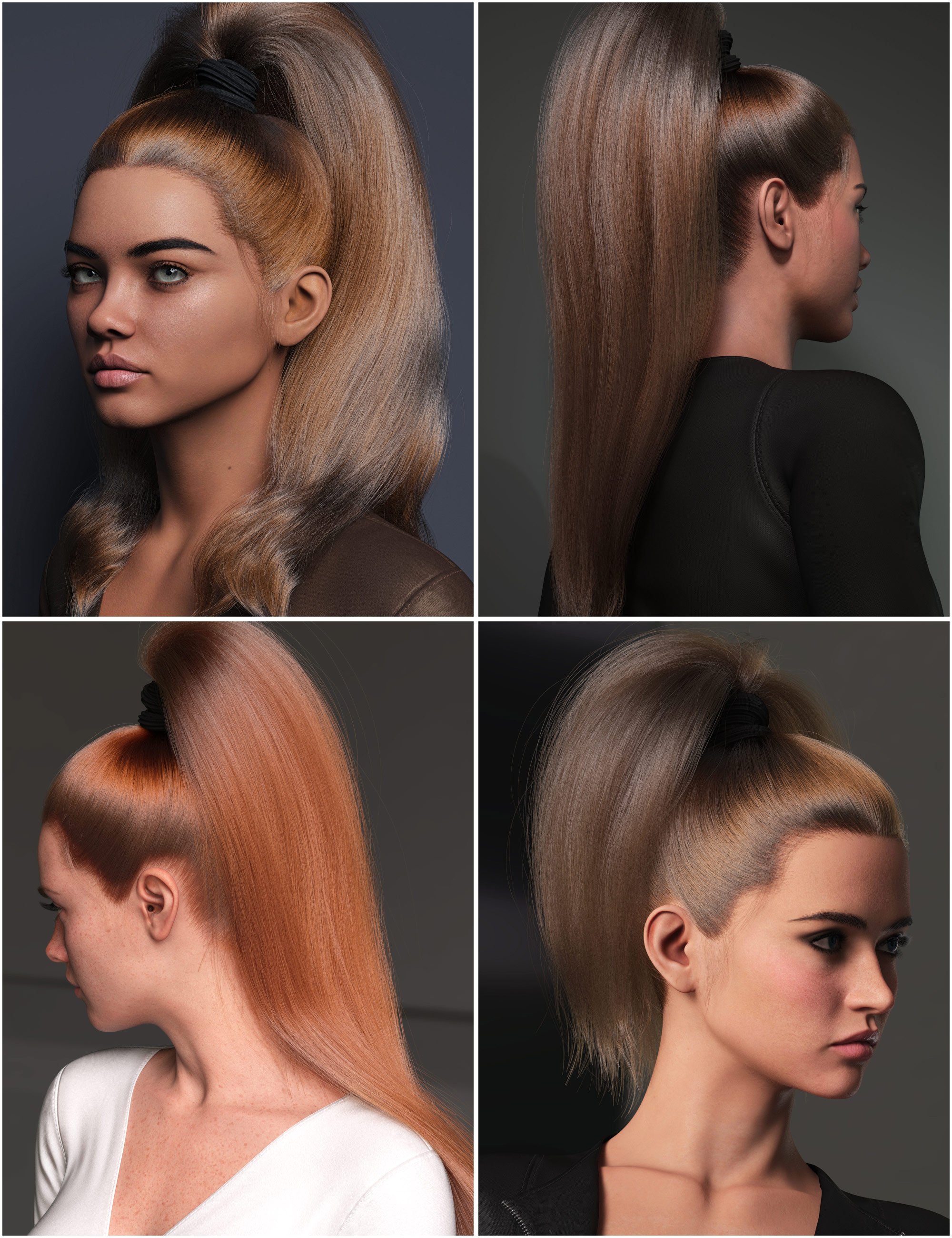dForce Strand-Based 3-in-1 High Volume High Ponytails Hair for Genesis 9 by: outoftouch, 3D Models by Daz 3D