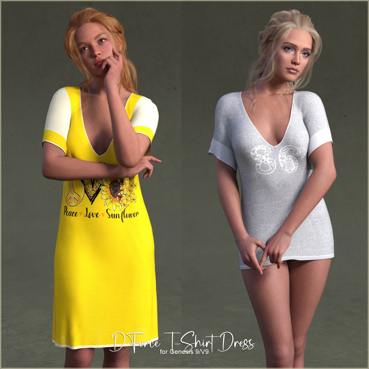 D-Force T-Shirt Dress for Genesis 9 Females by: antje, 3D Models by Daz 3D