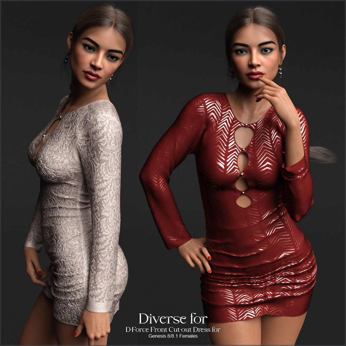 Diverse for D-Force Front Cut-out Dress for G8F and G8.1F by: antje, 3D Models by Daz 3D