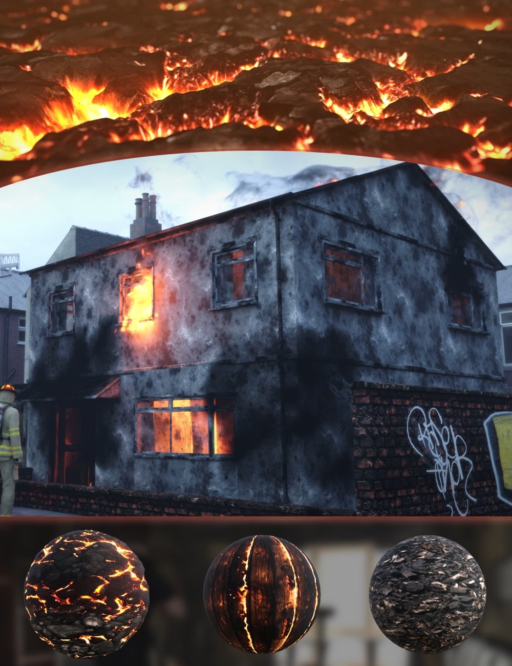 Iray Burned Decals and Shaders by: KindredArts, 3D Models by Daz 3D