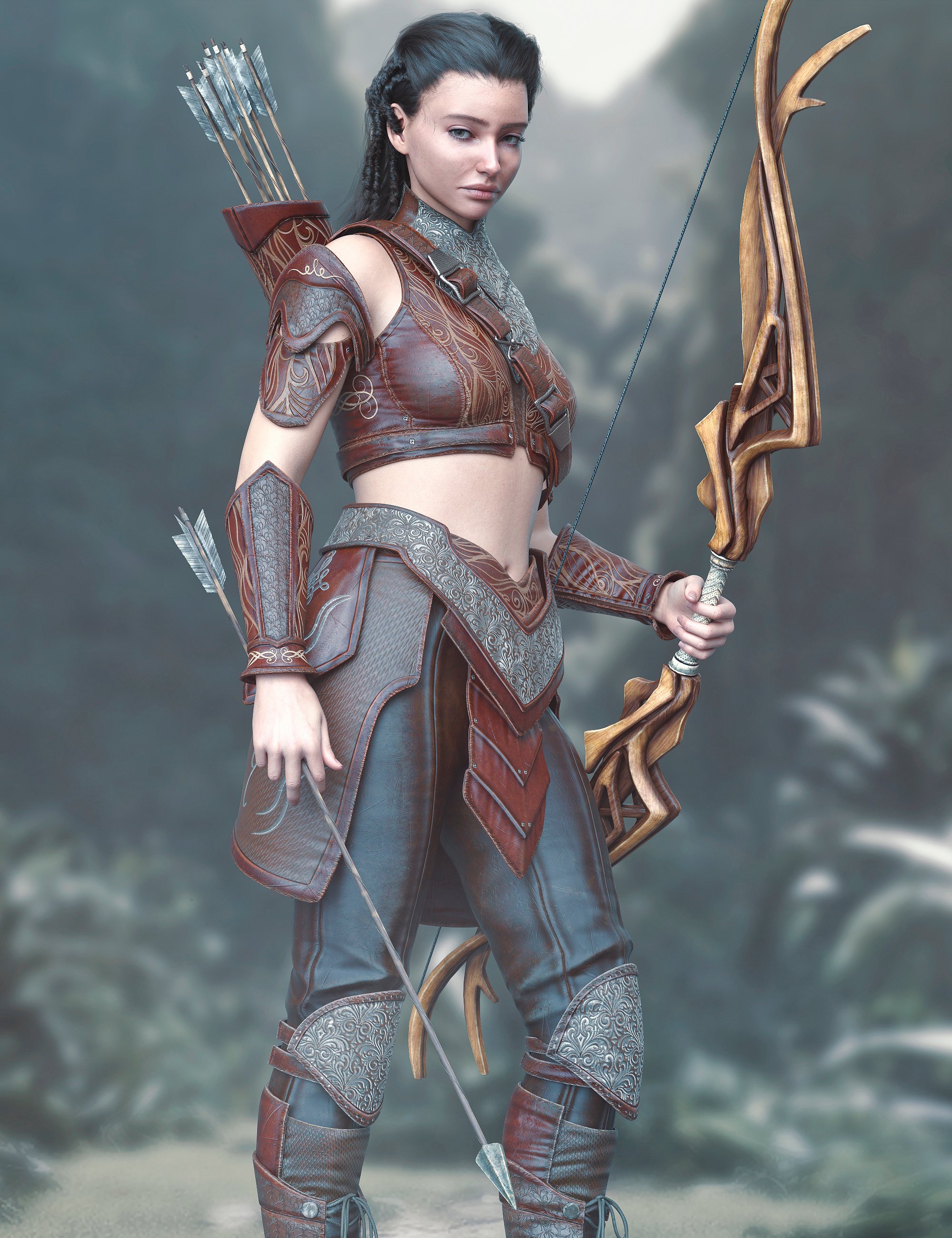 Fantasy Bow and Arrow Genesis 9 by: fjaa3d, 3D Models by Daz 3D