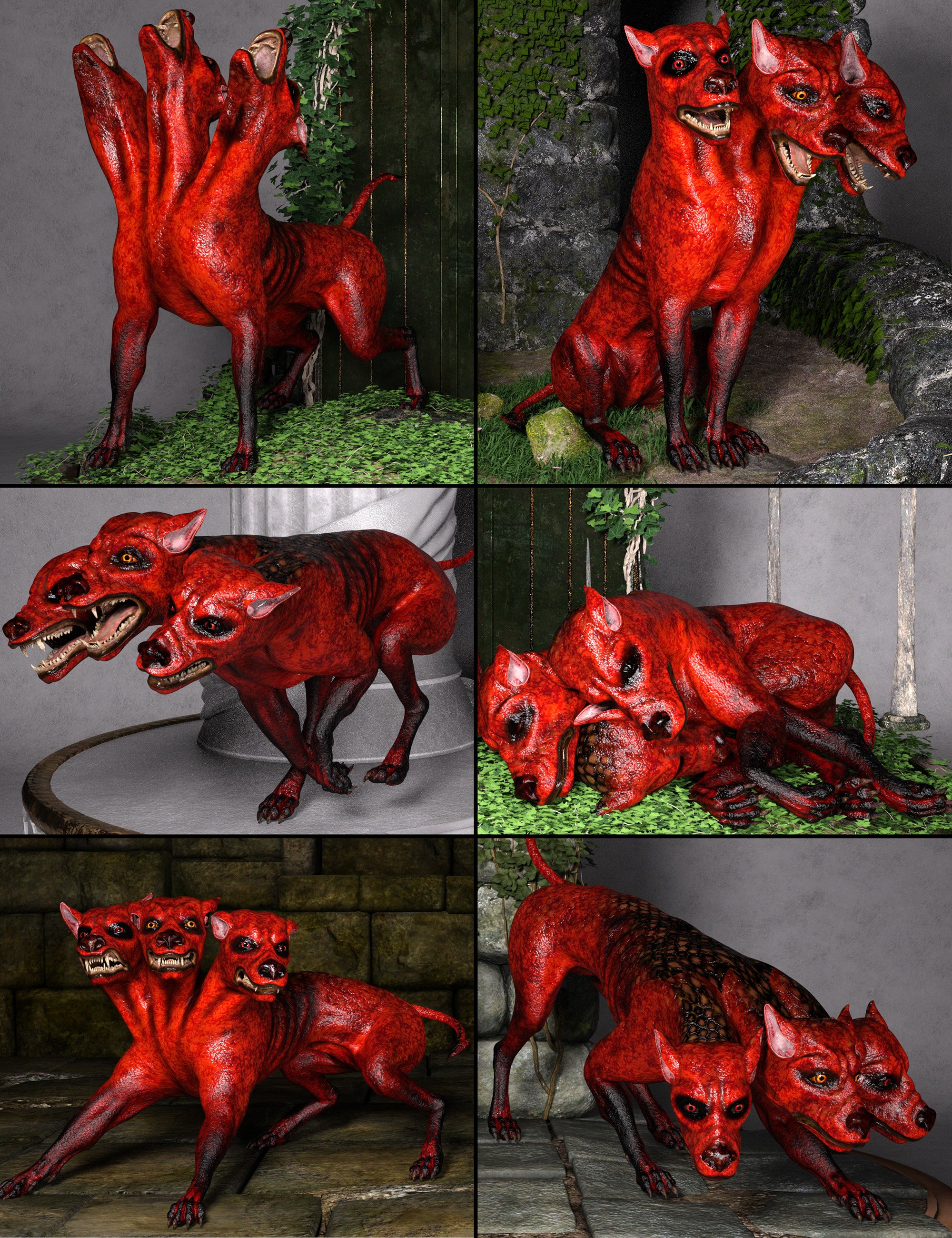 Hound of Hell Poses for Cerberus HD by: The Alchemist, 3D Models by Daz 3D