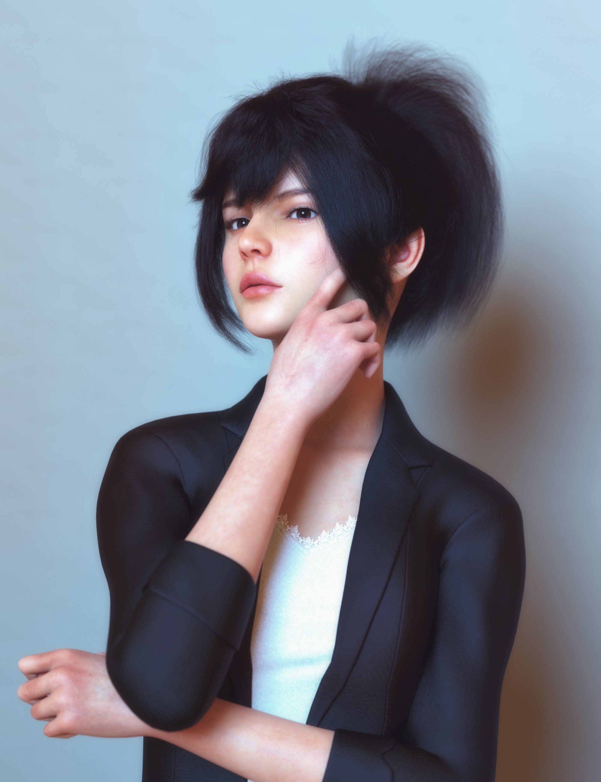 dForce Nirv Fluffy High Ponytail Hairstyle for Genesis 9 by: Nirvana, 3D Models by Daz 3D
