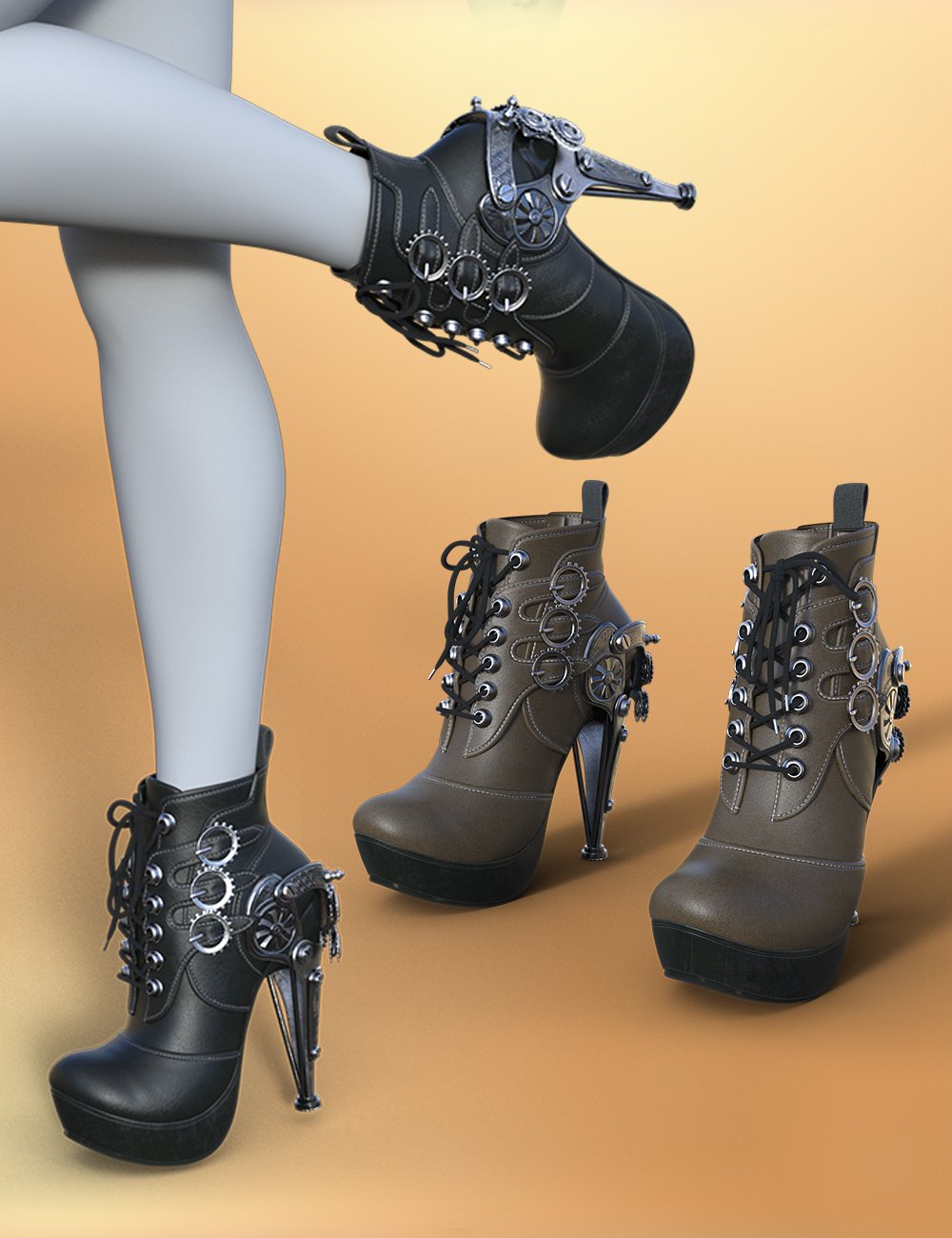 Mechanical Gear High Heels for Genesis 9 by: sjdlkad, 3D Models by Daz 3D