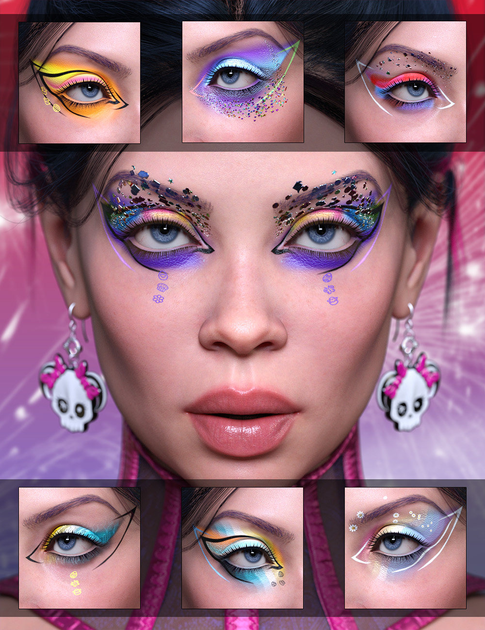 Rainbow Glitter Eyeshadow Builder for Genesis 9 by: ForbiddenWhispers, 3D Models by Daz 3D