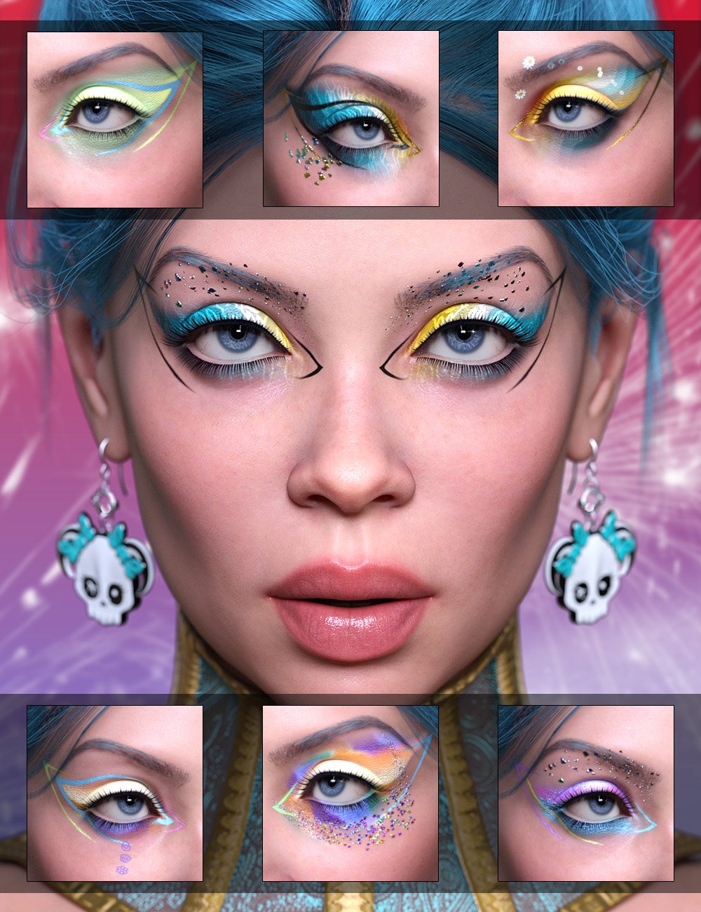 Rainbow Glitter Eyeshadow Builder for Genesis 9