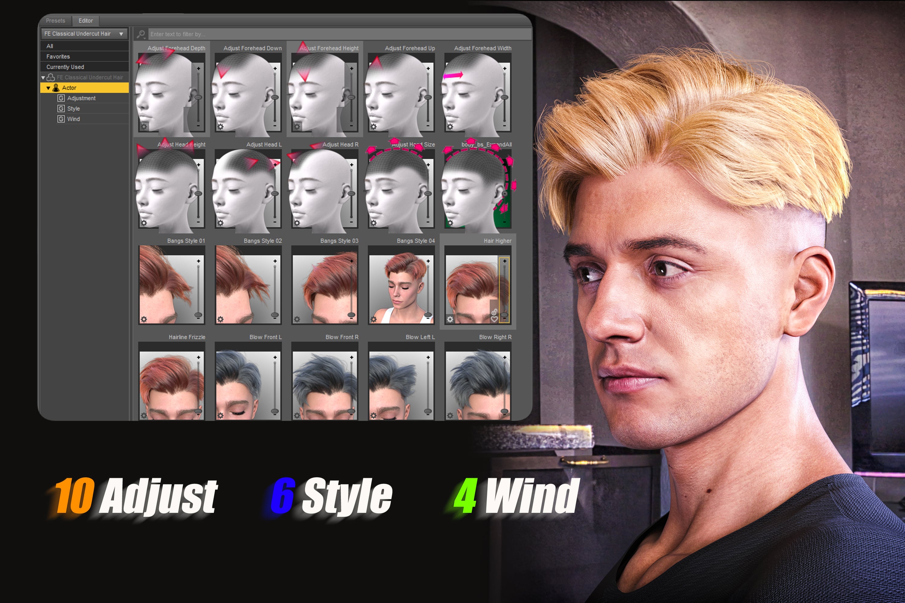 dForce Strand-Based FE Classical Undercut Hair for Genesis 9 | Daz 3D