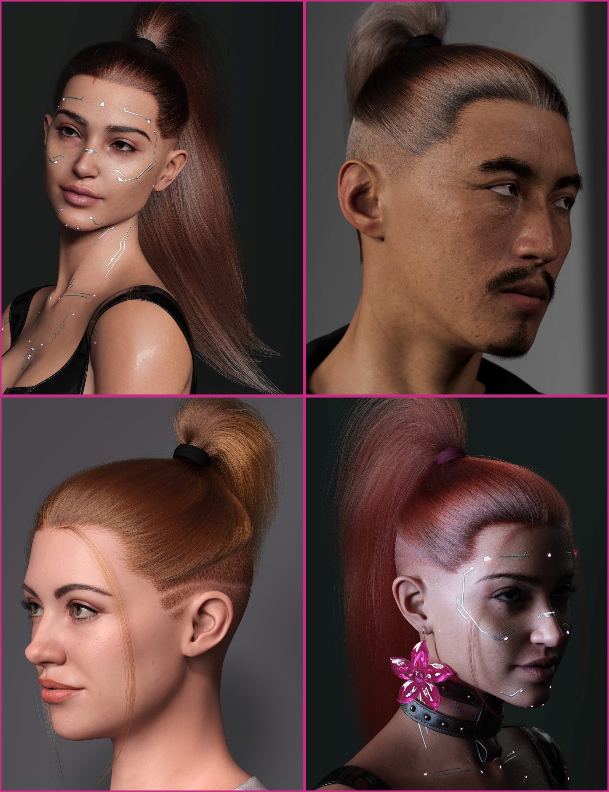 dForce Strand-Based 2-in-1 Edgy Ponytail Hair for Genesis 9 by: outoftouch, 3D Models by Daz 3D
