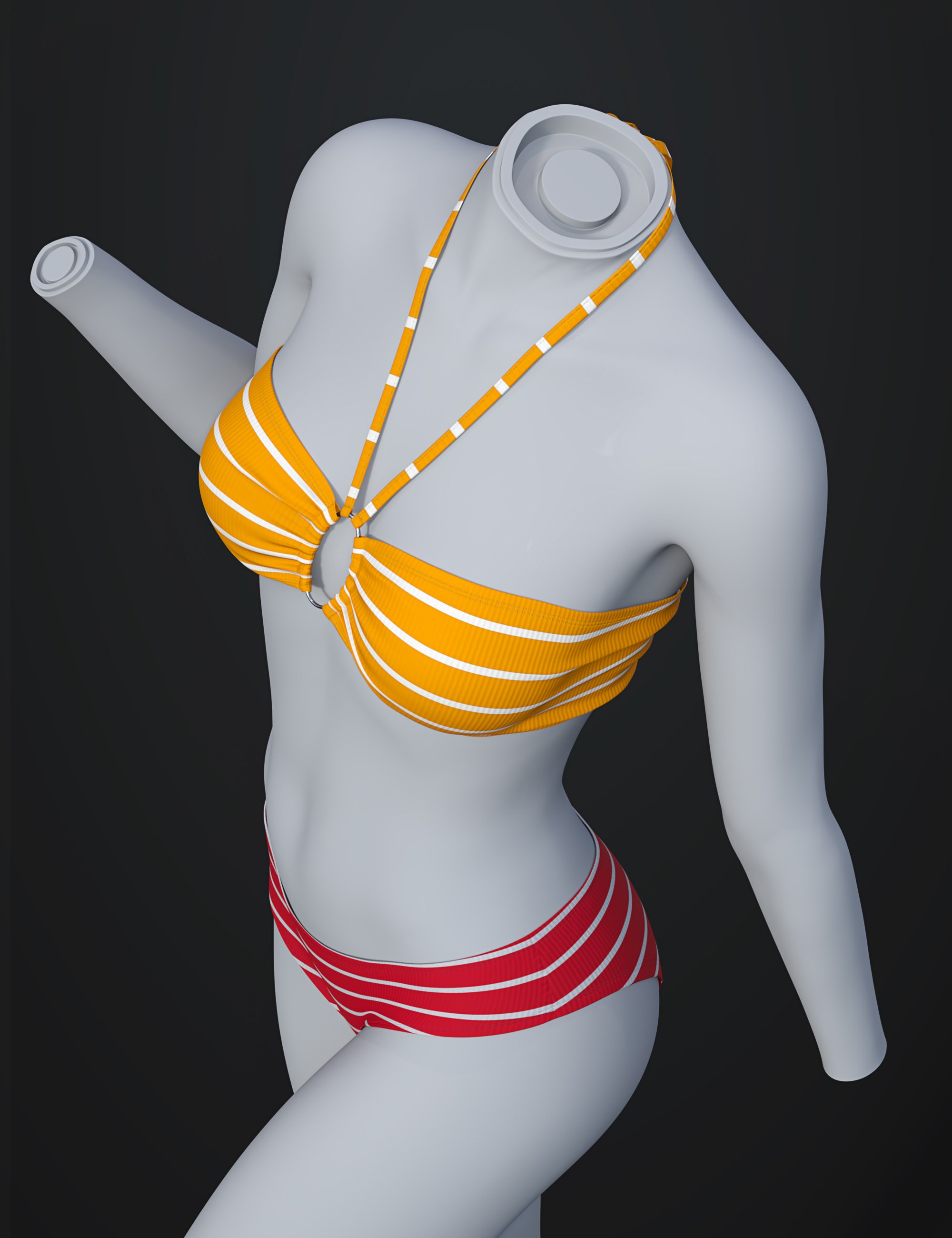 dForce SU Striped Bikini for Genesis 9, 8.1, and 8 Female by: Sue Yee, 3D Models by Daz 3D