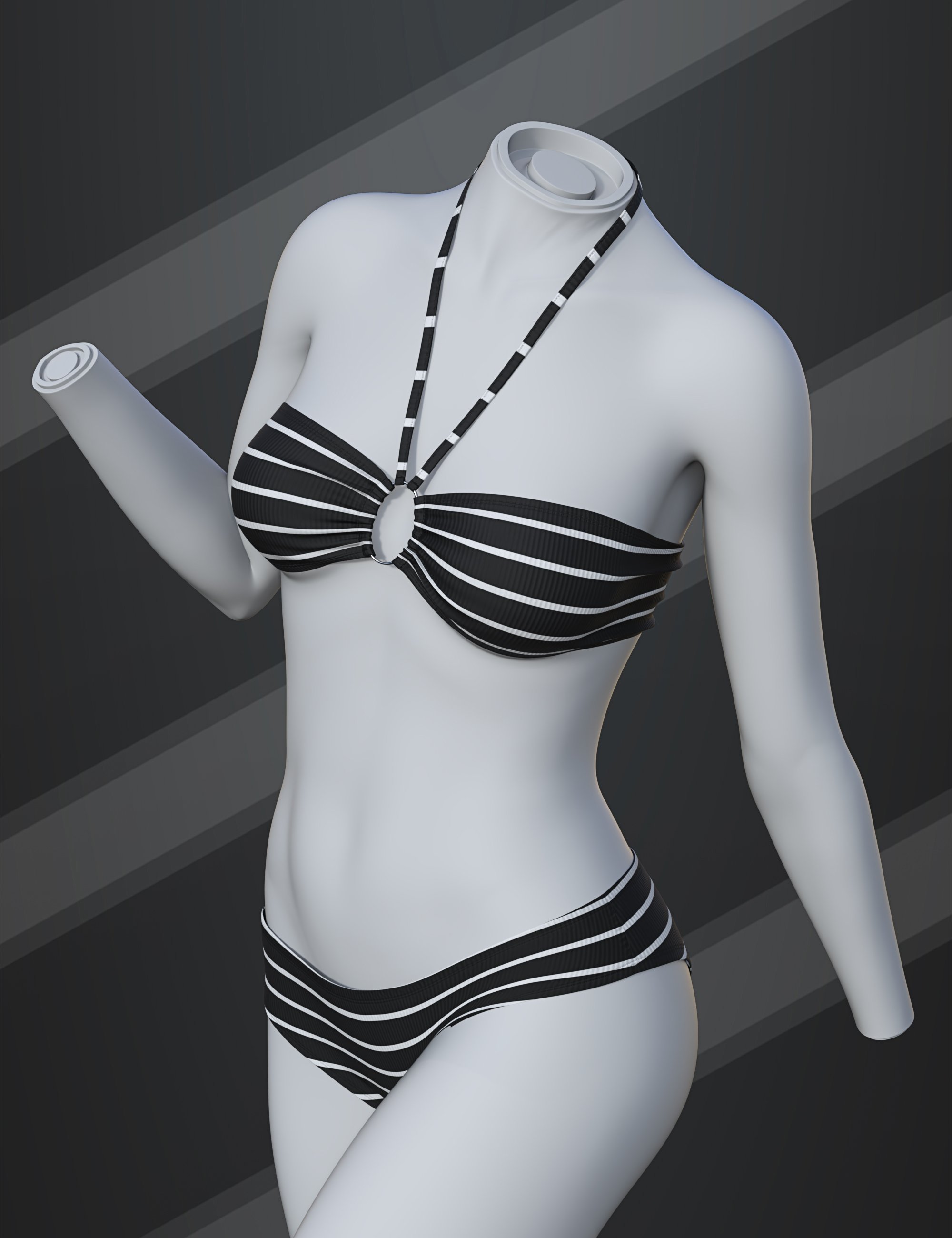 dForce SU Striped Bikini for Genesis 9, 8.1, and 8 Female