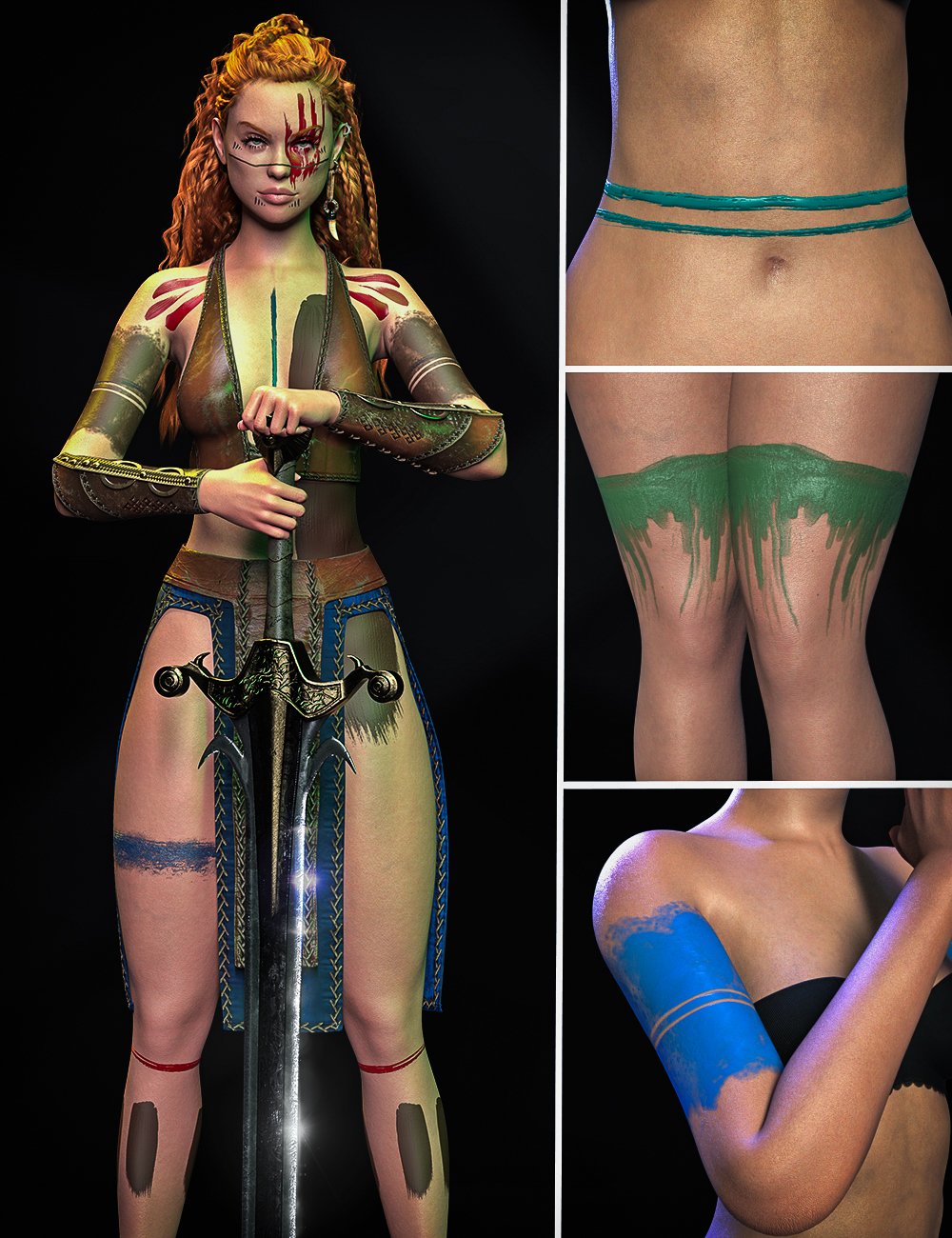 Twizted Warpaint for Genesis 9 by: TwiztedMetal, 3D Models by Daz 3D
