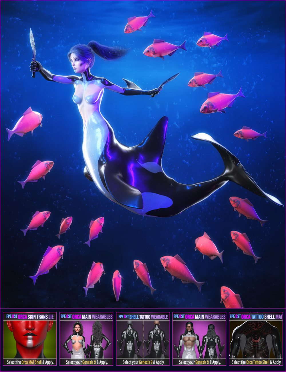 FPE Orca Tail AddOn for FPE Shark Tail for Genesis 9 by: FenixPhoenixEsid, 3D Models by Daz 3D