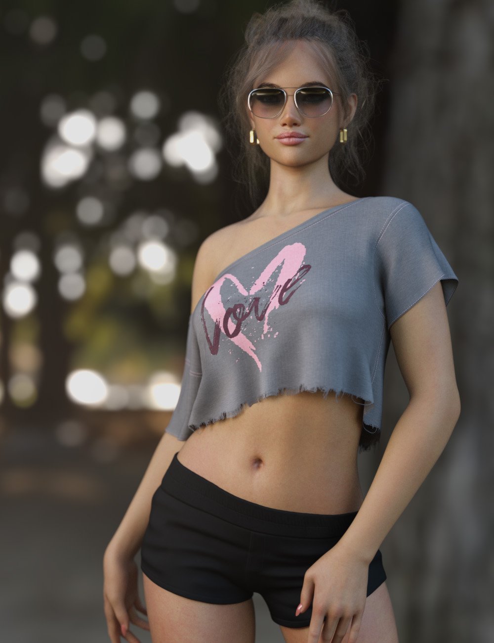dForce Off Shoulder Midriff Tee for Genesis 9 by: Sveva, 3D Models by Daz 3D