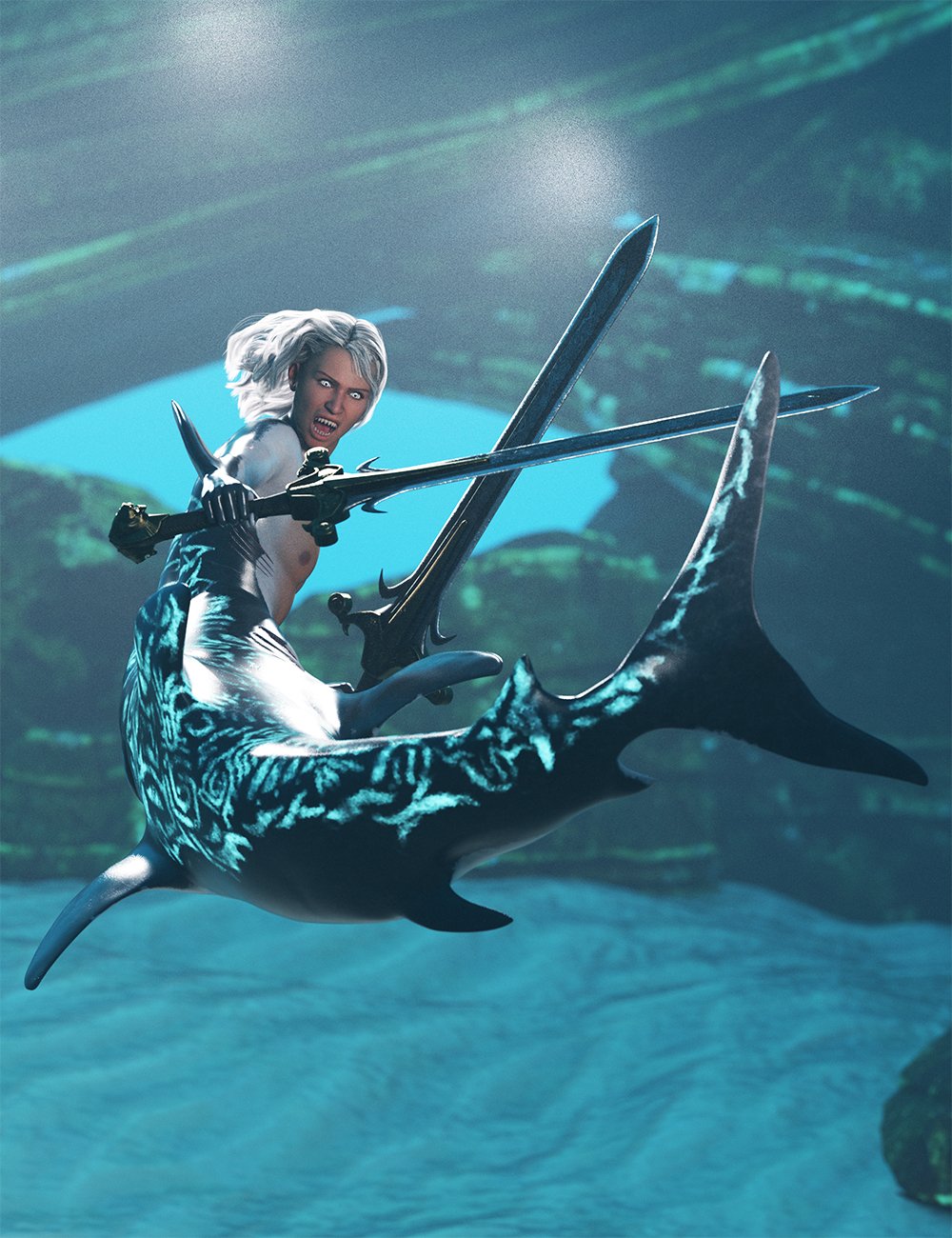 Sea Hunter Hierarchical Poses for FPE Shark Tail by: Ensary, 3D Models by Daz 3D