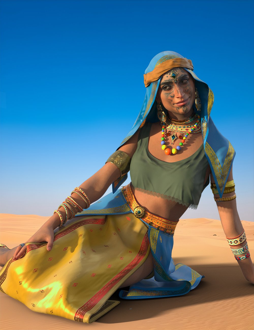 dForce Moroccan Berber Outfit and Jewelry for Genesis 9 by: Meshitup, 3D Models by Daz 3D