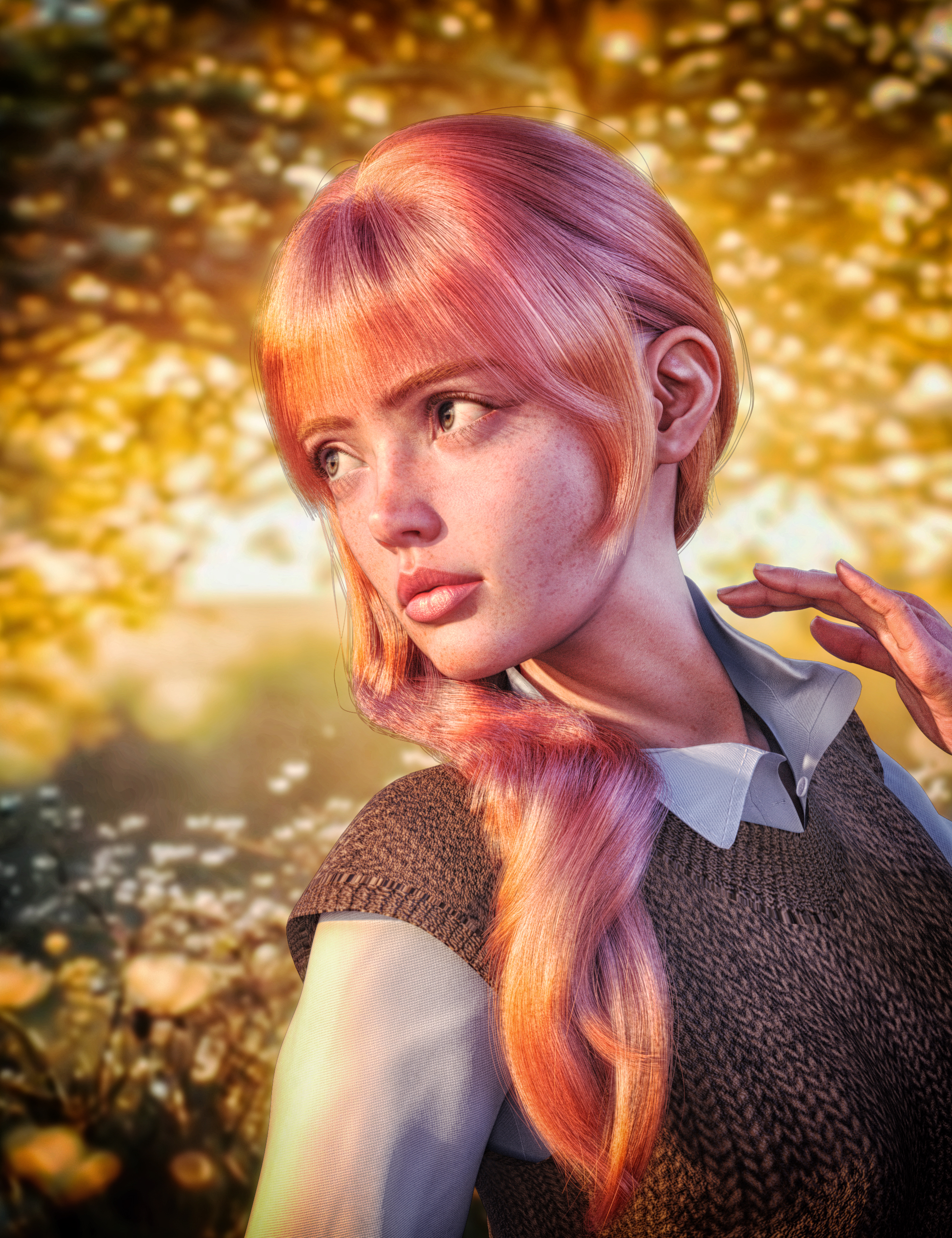 dForce Strand-Based FE Side Low Curly Hair for Genesis 9 by: FeSoul, 3D Models by Daz 3D