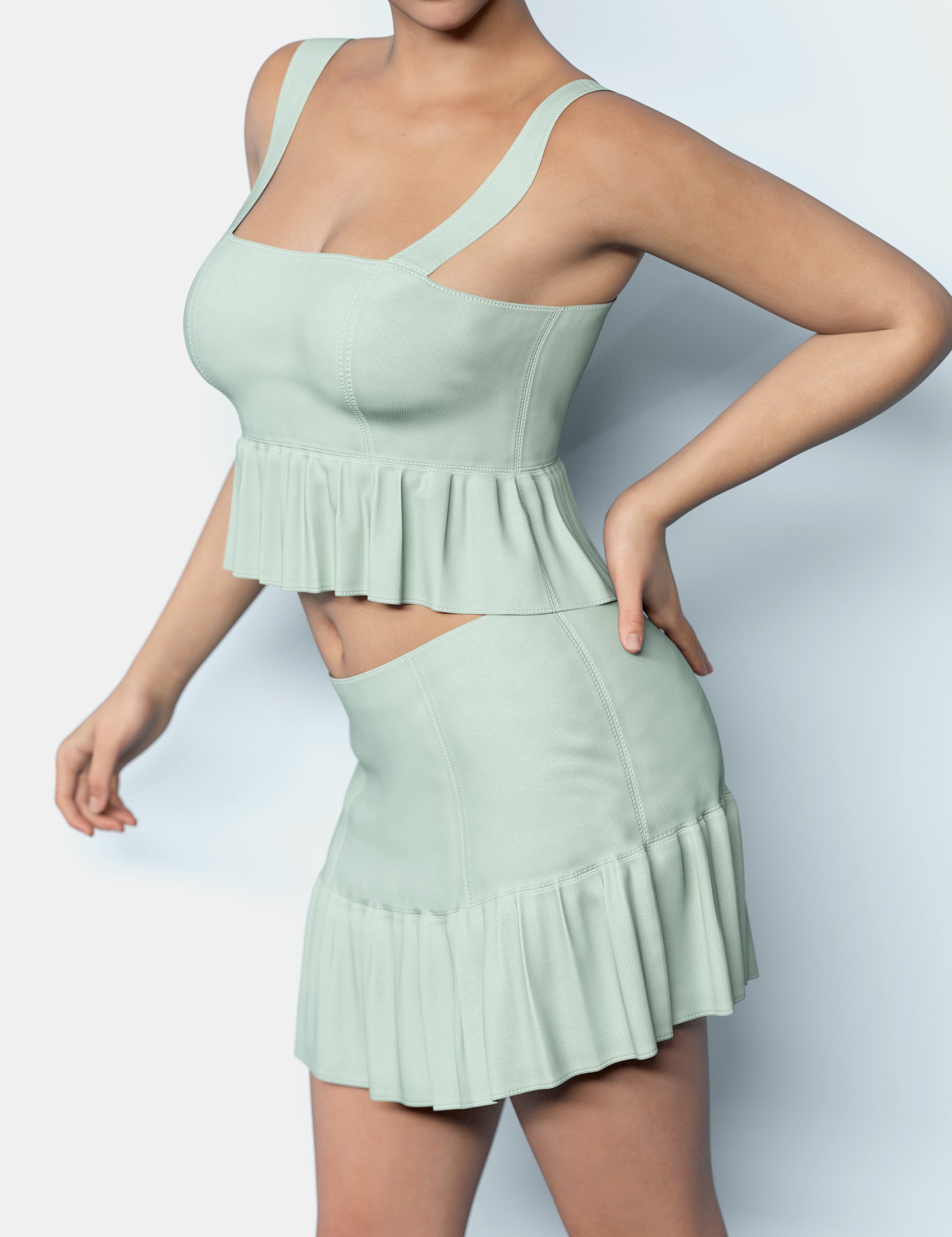 dForce Crop Ruffle Top and Skirt for Genesis 9 by: outoftouch, 3D Models by Daz 3D