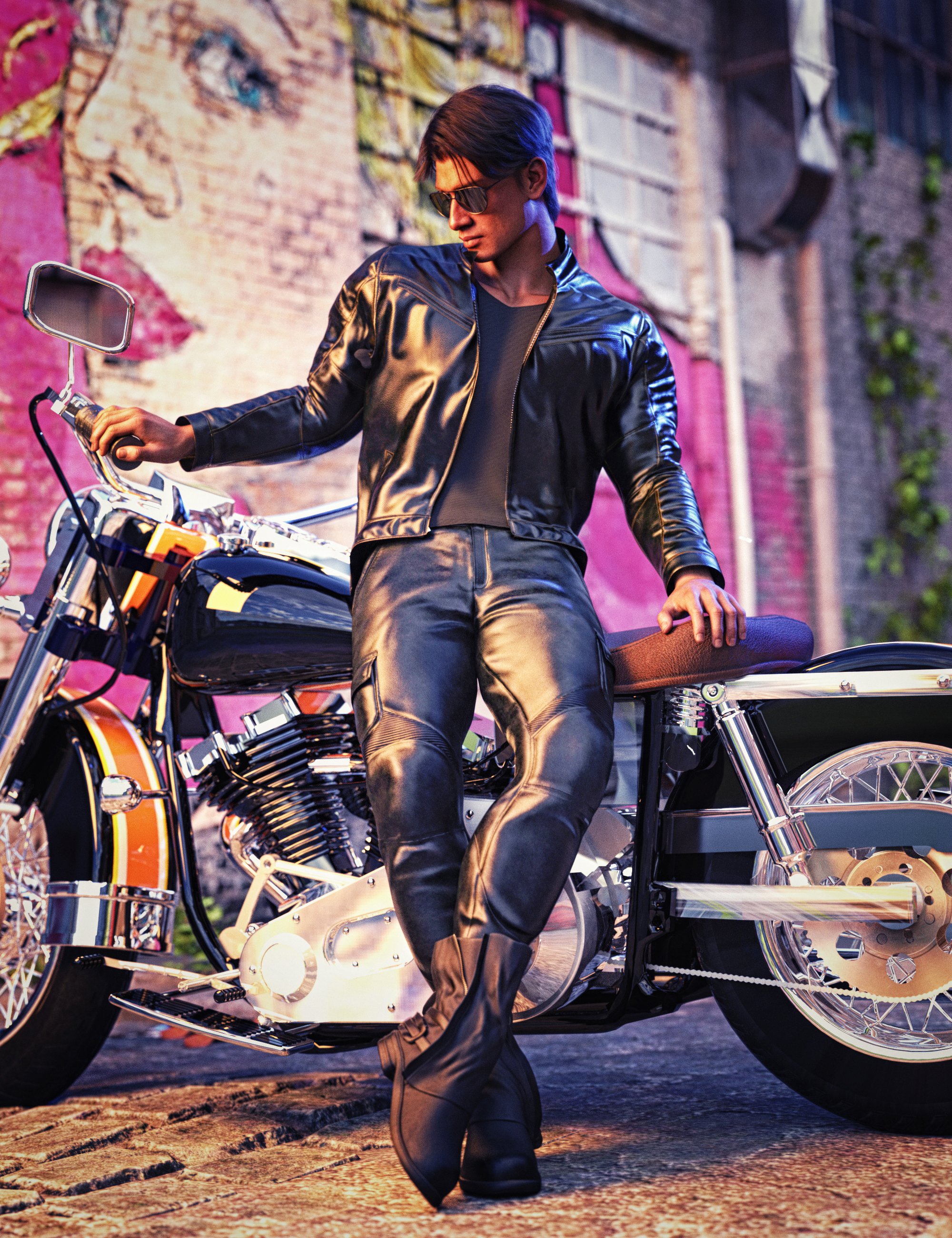 dForce X-BIT Motocycle Jacket Tops for Genesis 9 by: X-BIT, 3D Models by Daz 3D