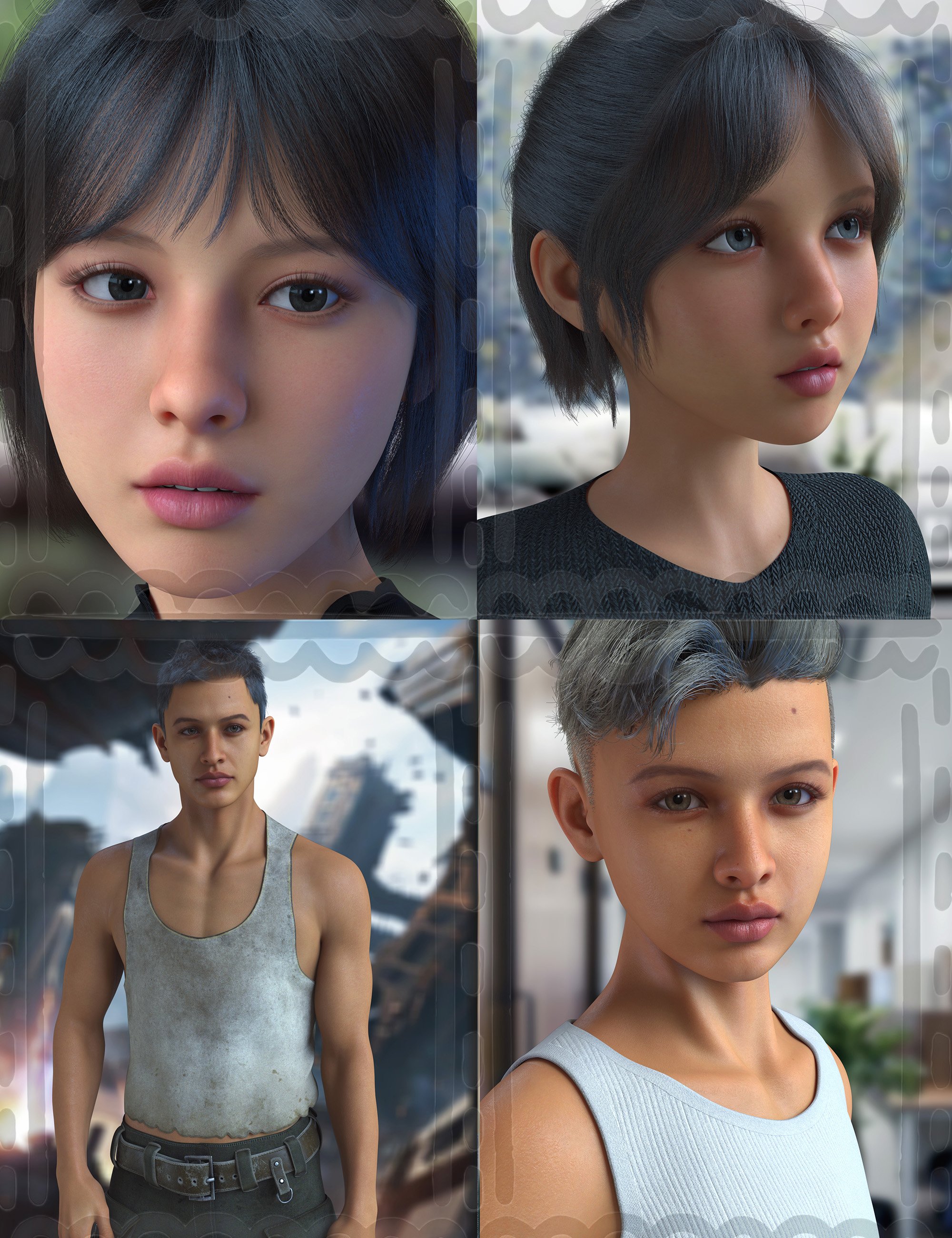 Vo Suzu and Young, and Male, and Male Young HD for Genesis 9 Bundle by: VOOTW, 3D Models by Daz 3D