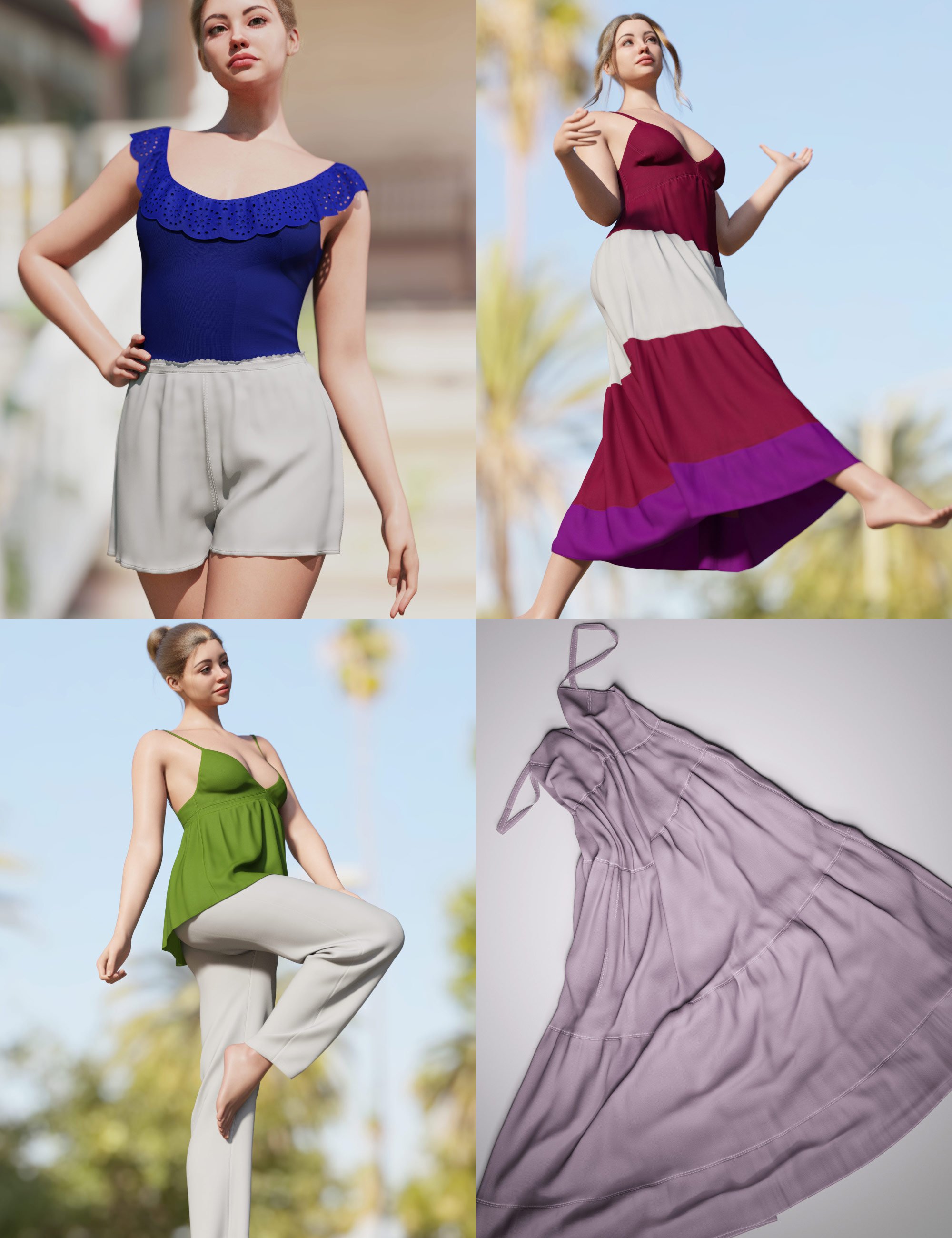 dForce 7-in-1 Early Summer Wardrobe for Genesis 9 by: outoftouch, 3D Models by Daz 3D