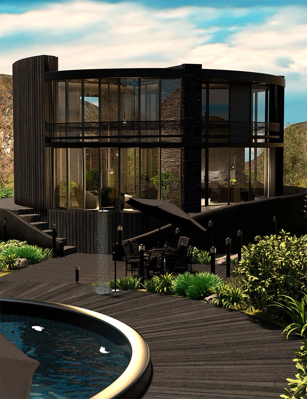 Black Round House Furniture by: 3DStyle, 3D Models by Daz 3D