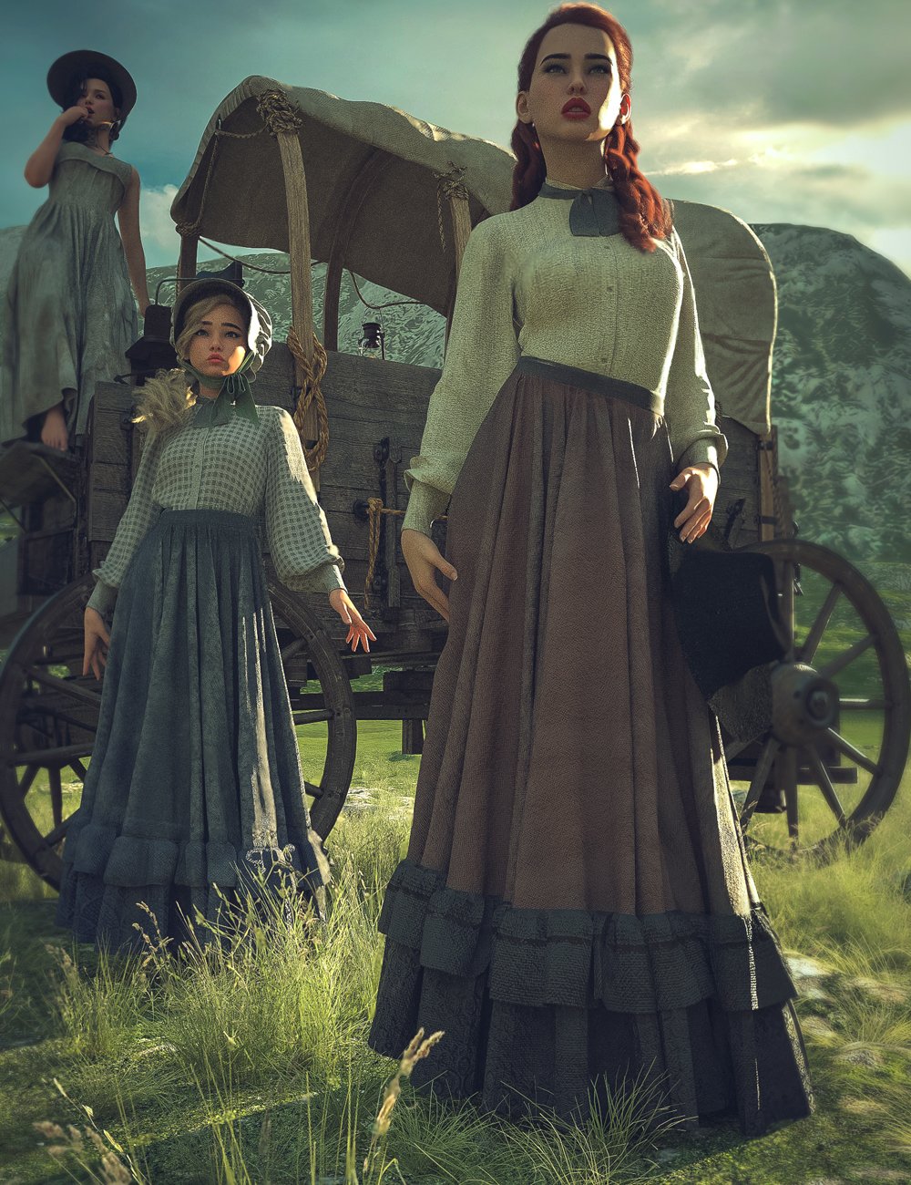 Frontier Grace Outfit and Props for Genesis 9 by: Ansiko, 3D Models by Daz 3D