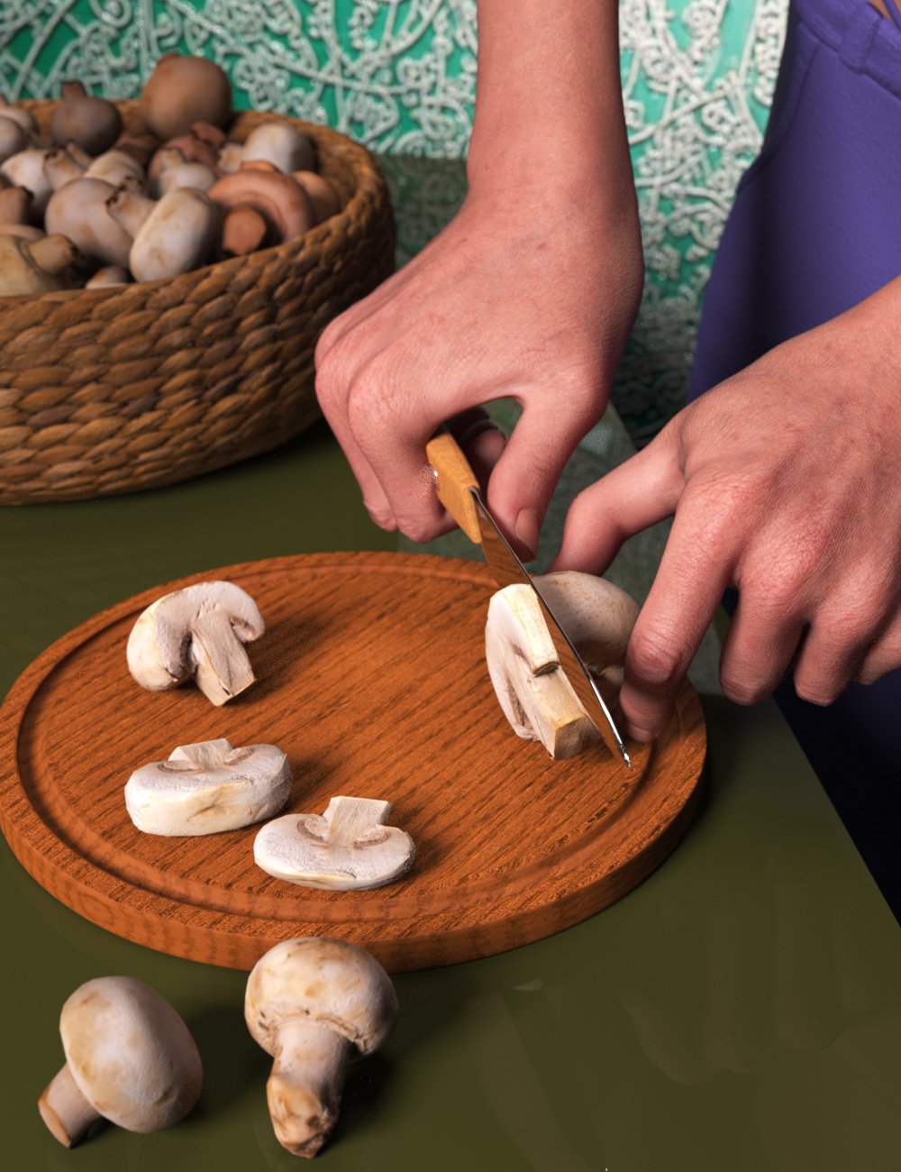 Cutting Mushrooms Props and Poses for Genesis 9 by: dobit, 3D Models by Daz 3D